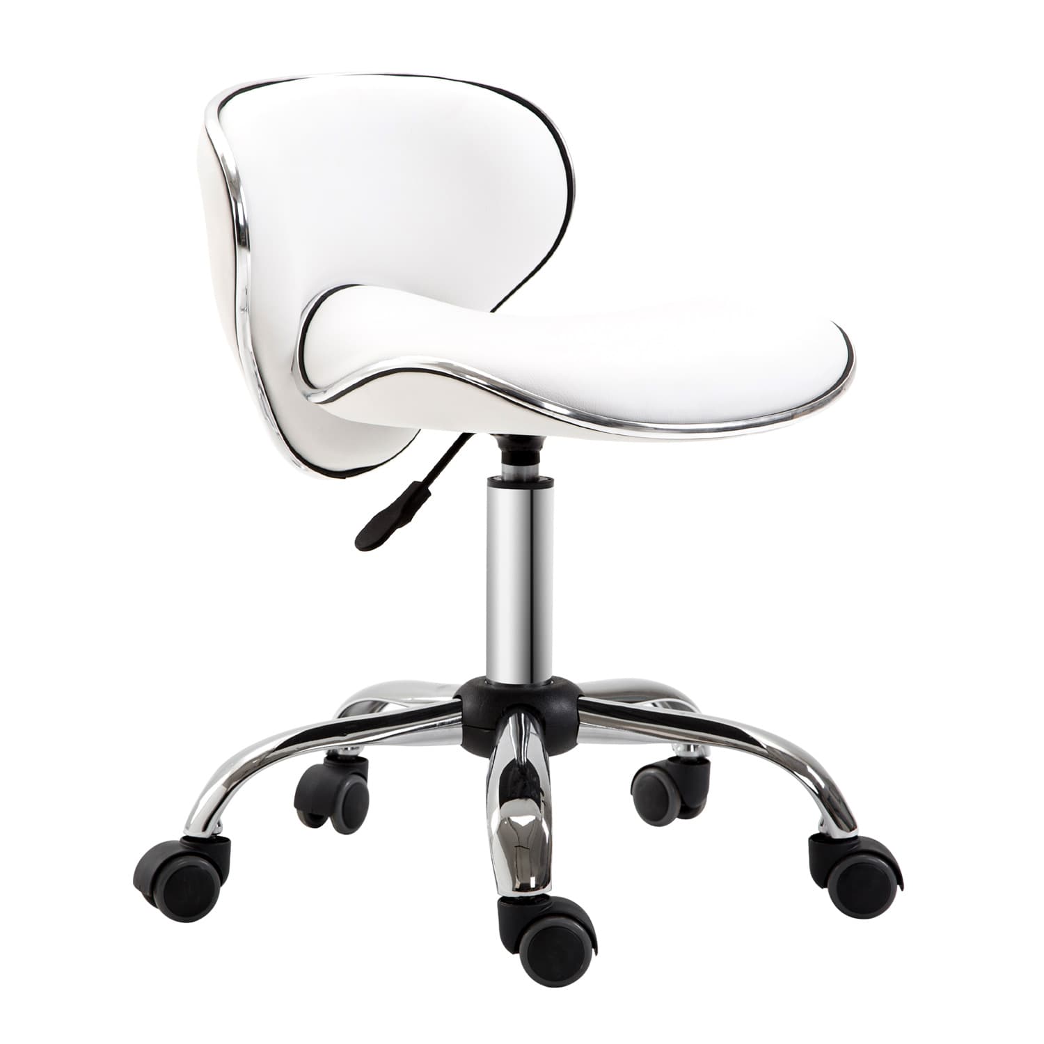 HOMCOM Tabouret à roulettes tabouret de travail avec hauteur réglable 44-56 cm et dossier, pivotant 360°, blanc