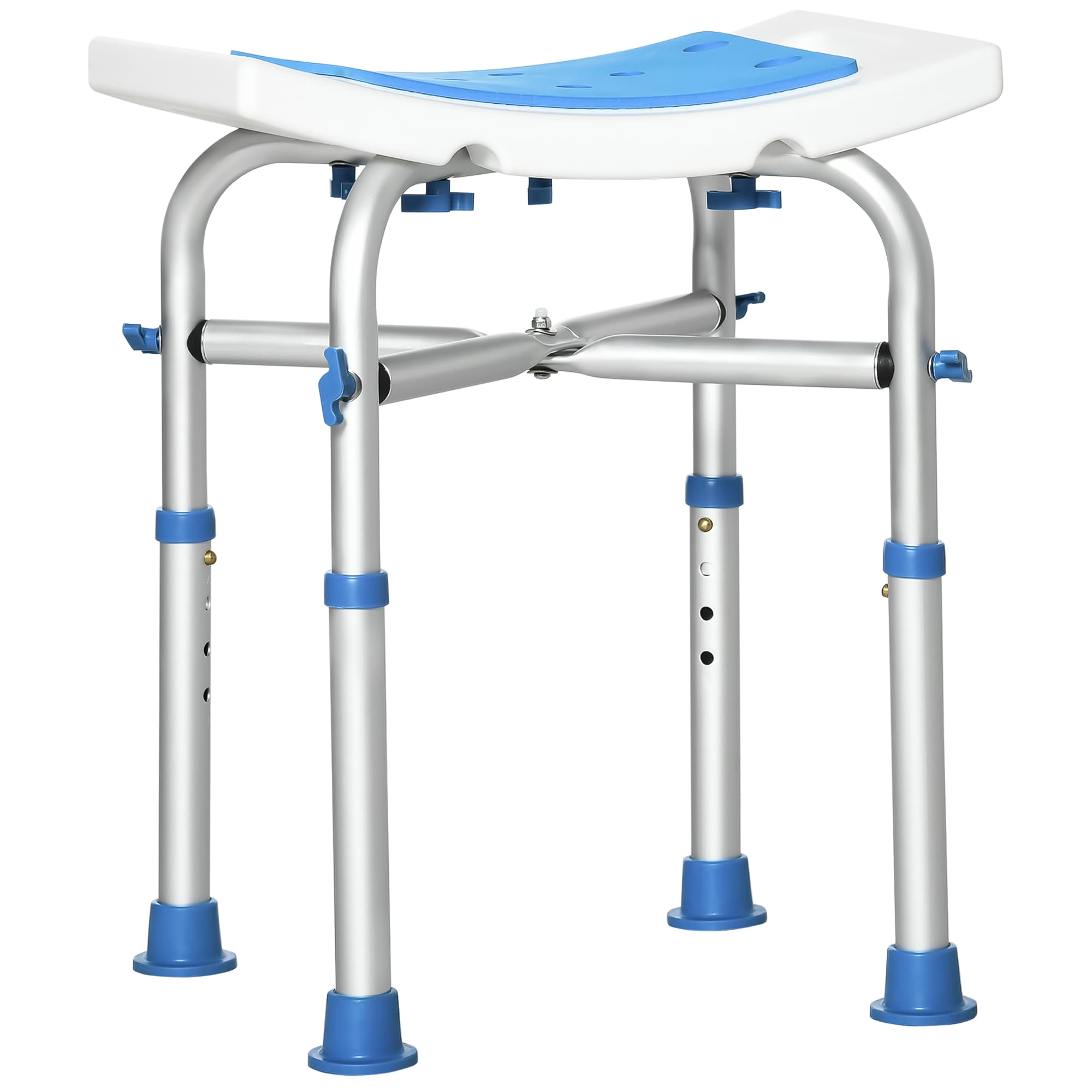HOMCOM tabouret de douche chaise de bain, avec patins antidérapants, assise rembourrée confortable, idéal pour seniors, aluminium bleu Aosom France