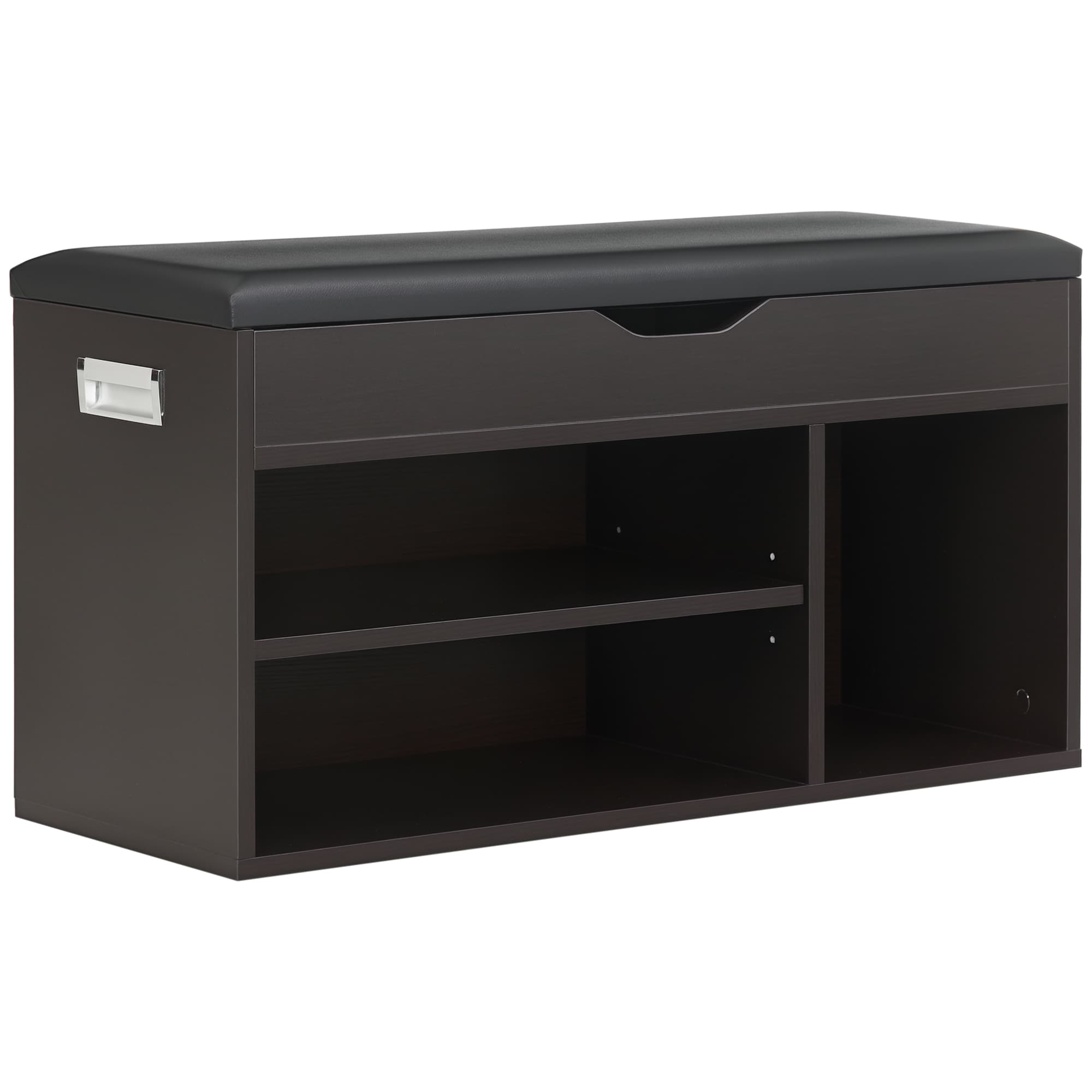 HOMCOM Banc de Rangement à Chaussures Meuble de Rangement à Chaussures avec Coussin d'Assise 3 Compartiments 80 x 30 x 43 cm Noir aosom france