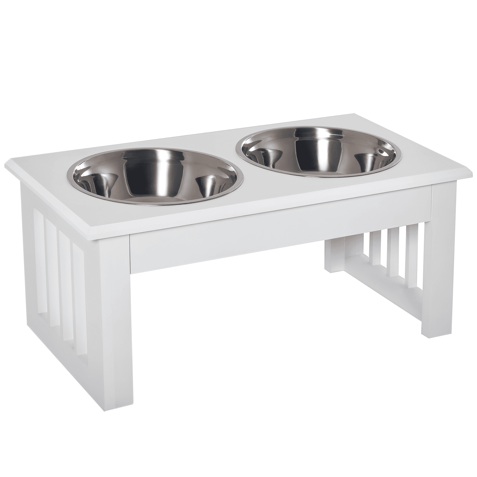 PawHut Gamelle Surélevée Double en Bois Blanc Élégante avec 2 Bols Inox 0,9L pour Chiens/Chats Aosom France