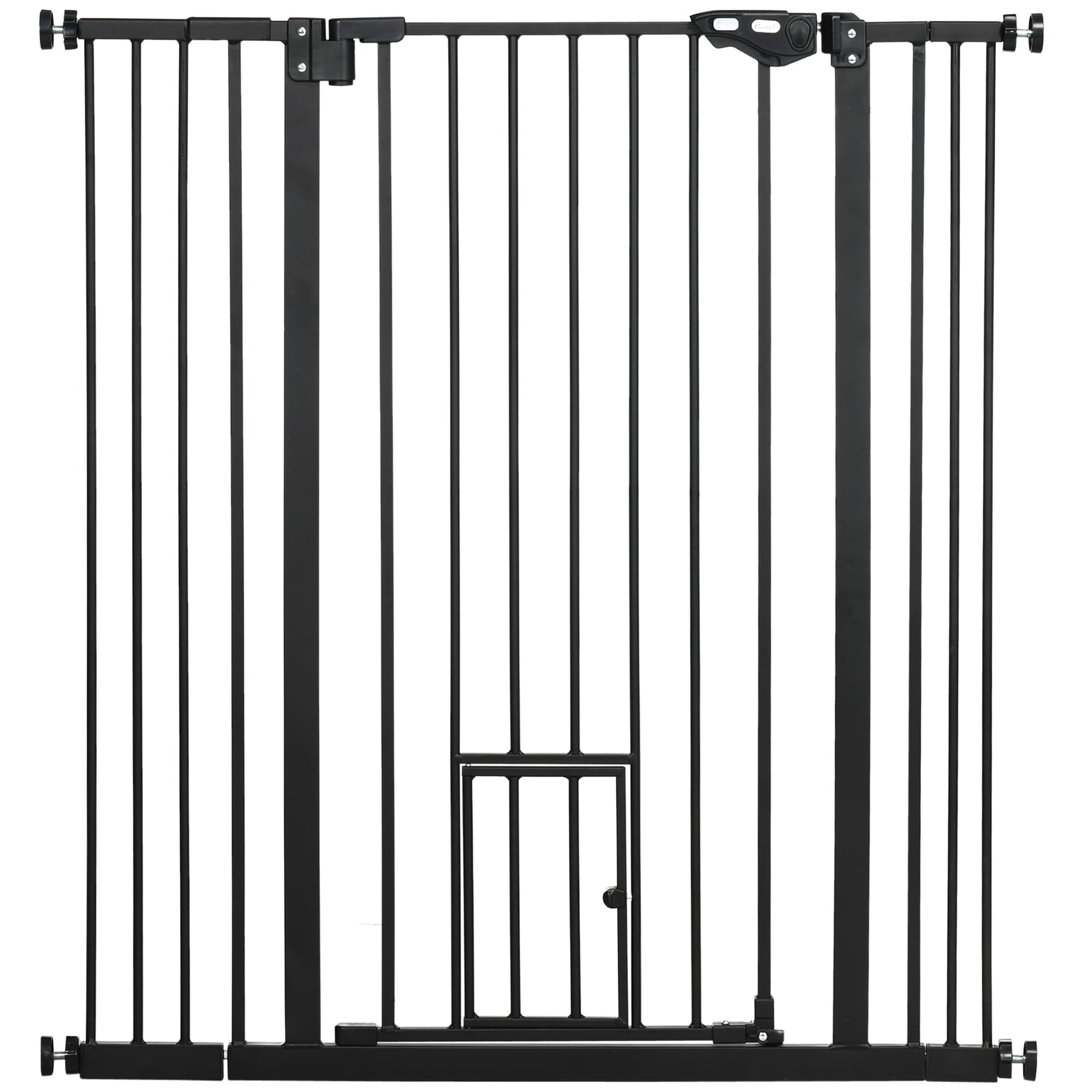 PawHut Barrière de sécurité animaux de 104,1H cm avec porte fermeture automatique système de double verrouillage noir
