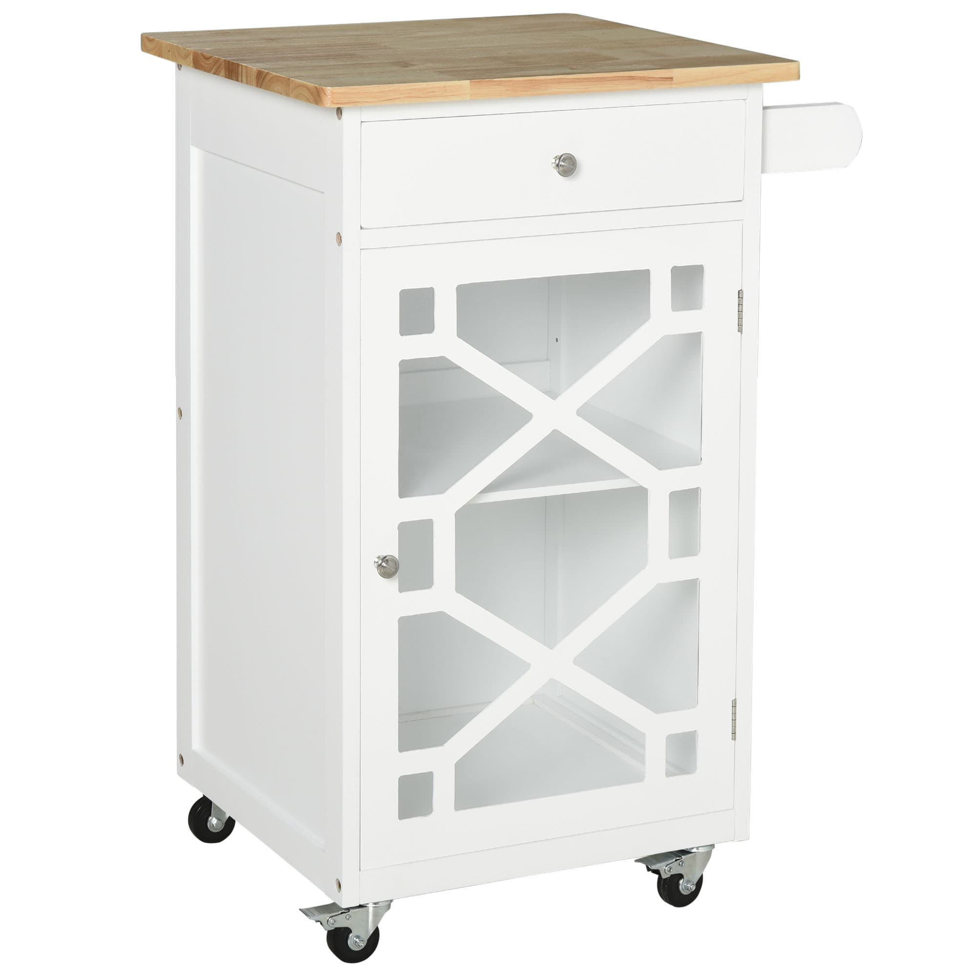 HOMCOM Chariot de service - desserte de cuisine à roulettes - tiroir, placard, porte-serviette - blanc