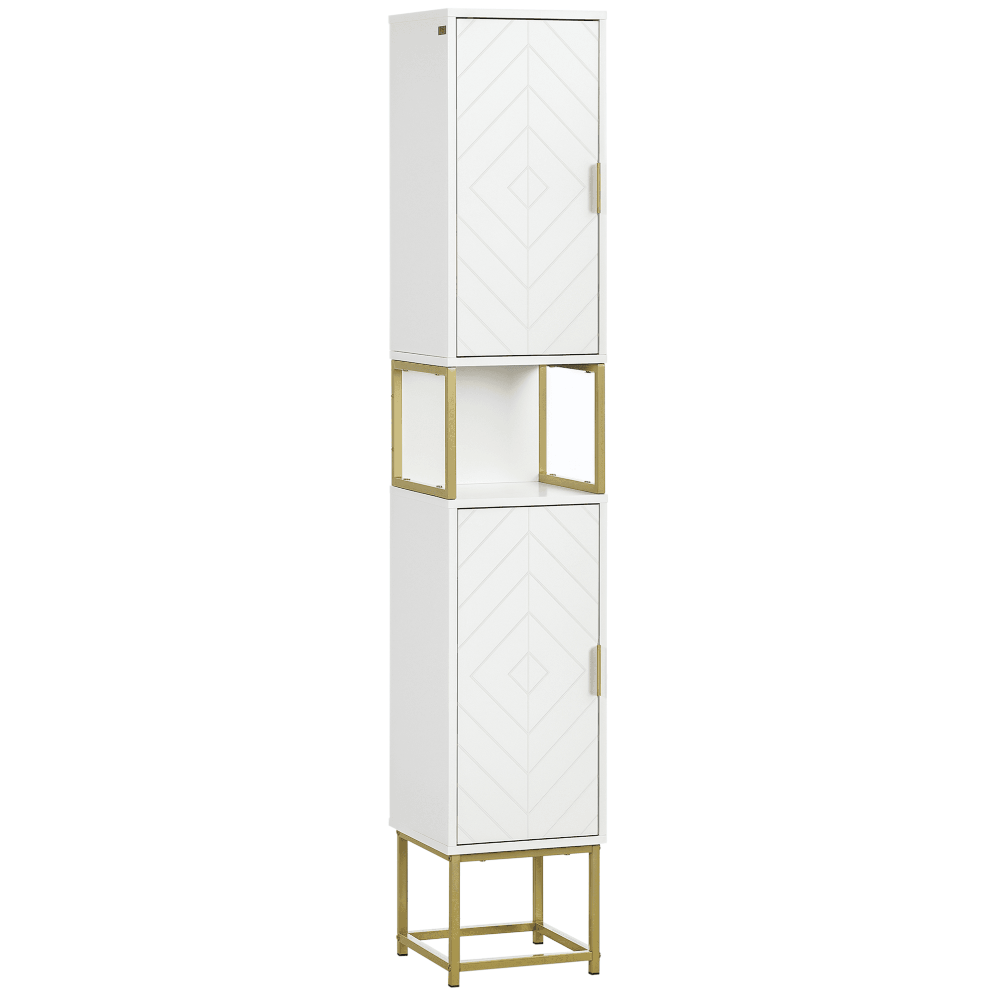 kleankin Meuble colonne rangement salle de bain meuble de rangement avec niche et 2 placards étagère réglable pieds en acier Aosom France