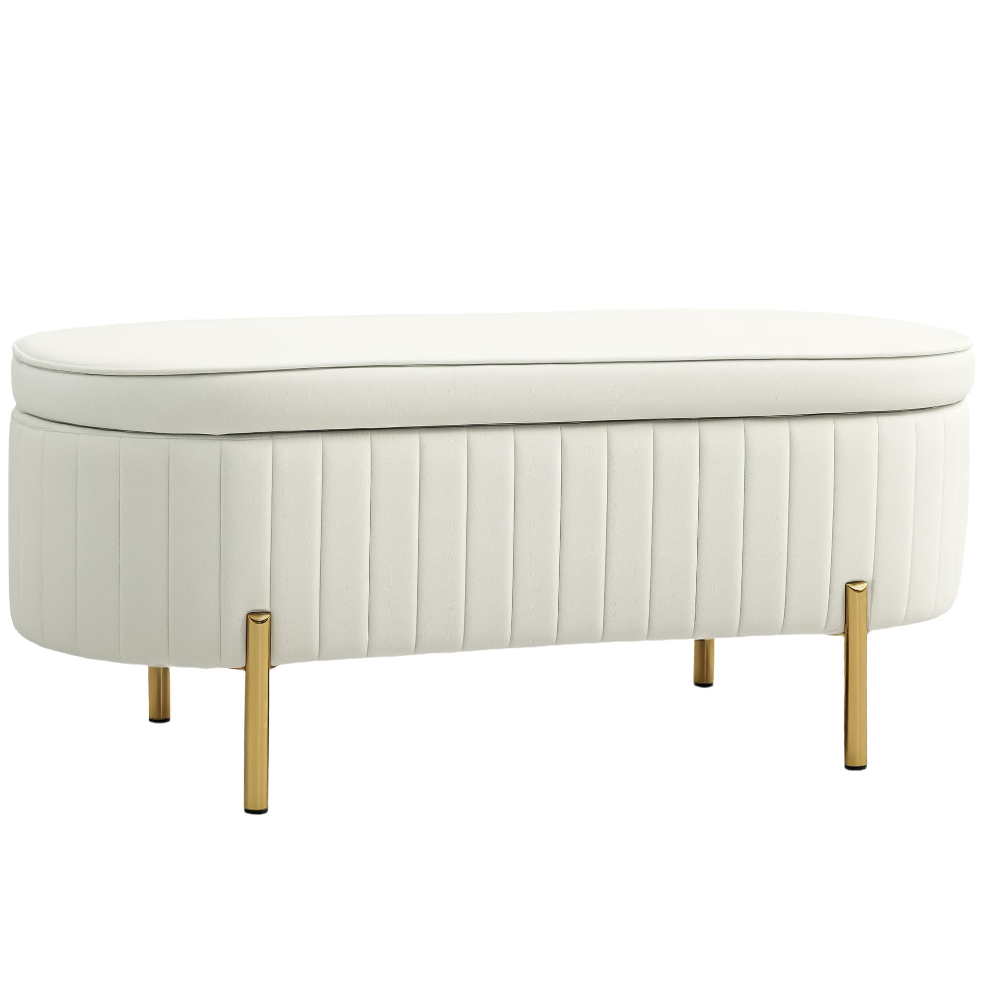 HOMCOM Banc de rangement, bout de lit en velours avec couvercle, pieds en métal, capacité 72 L, 108x44x43,5cm, crème