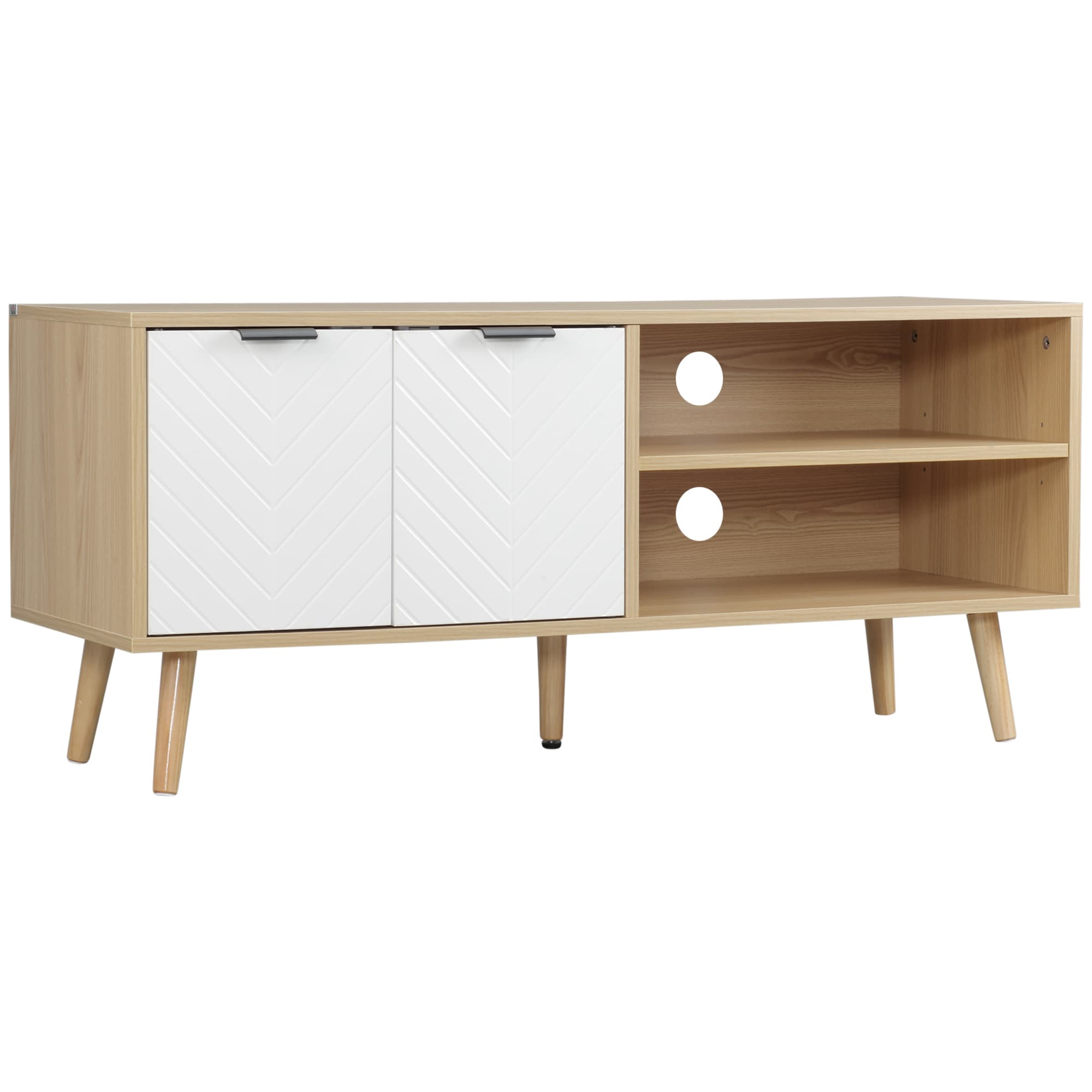 HOMCOM Meuble TV Scandinave pour Écrans jusqu'à 46" 2 Portes 2 Niches Passe-Câbles 110x39x48,8cm Aosom France