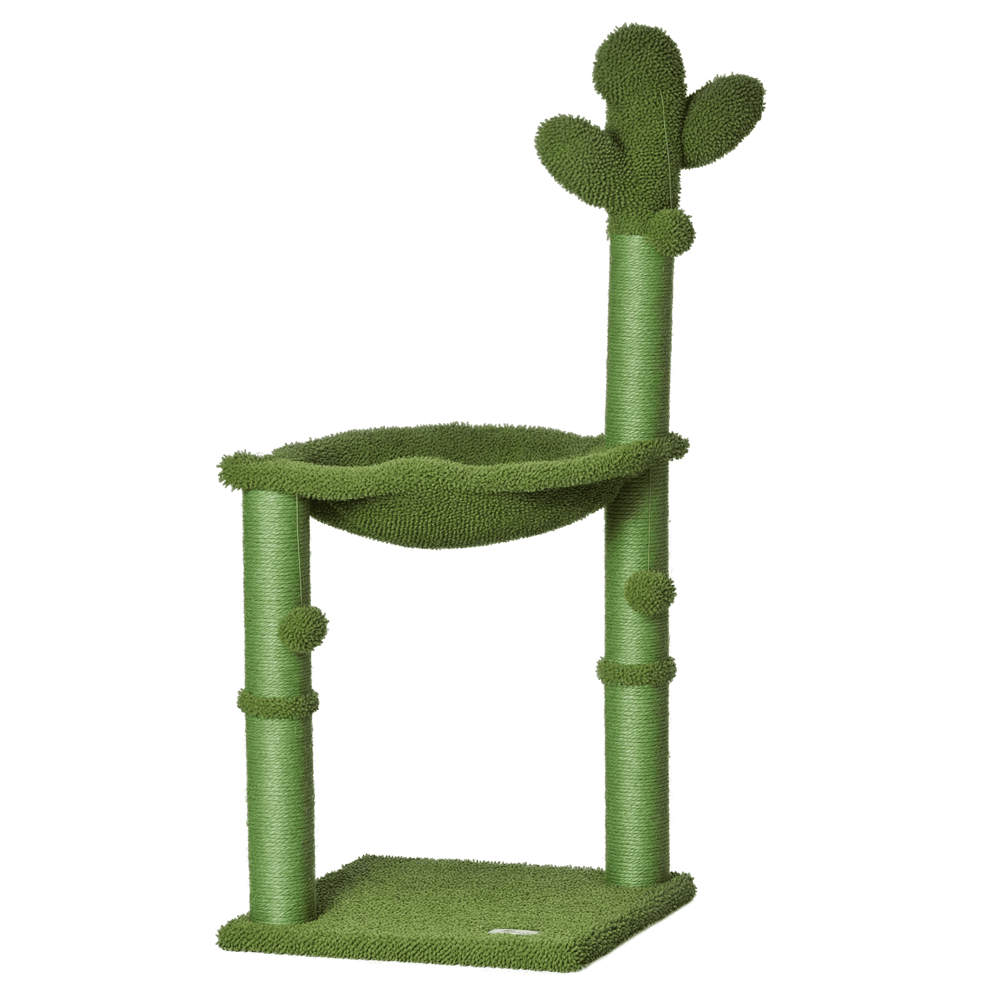 PawHut Griffoir Cactus en Sisal Naturel avec Hamac et Pompon pour Chat Vert 40x40x96cm Aosom France