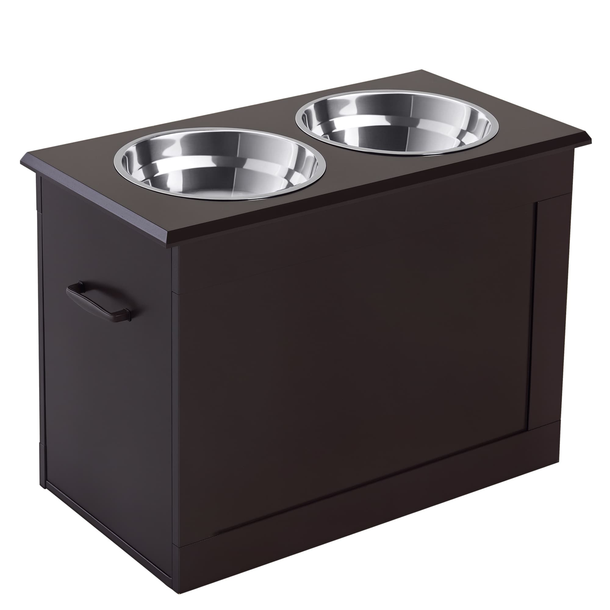 PawHut Grande Gamelles Surélevés Base Haute Chien Chat Acier Inox. 60 x 30 x 41 cm Marron