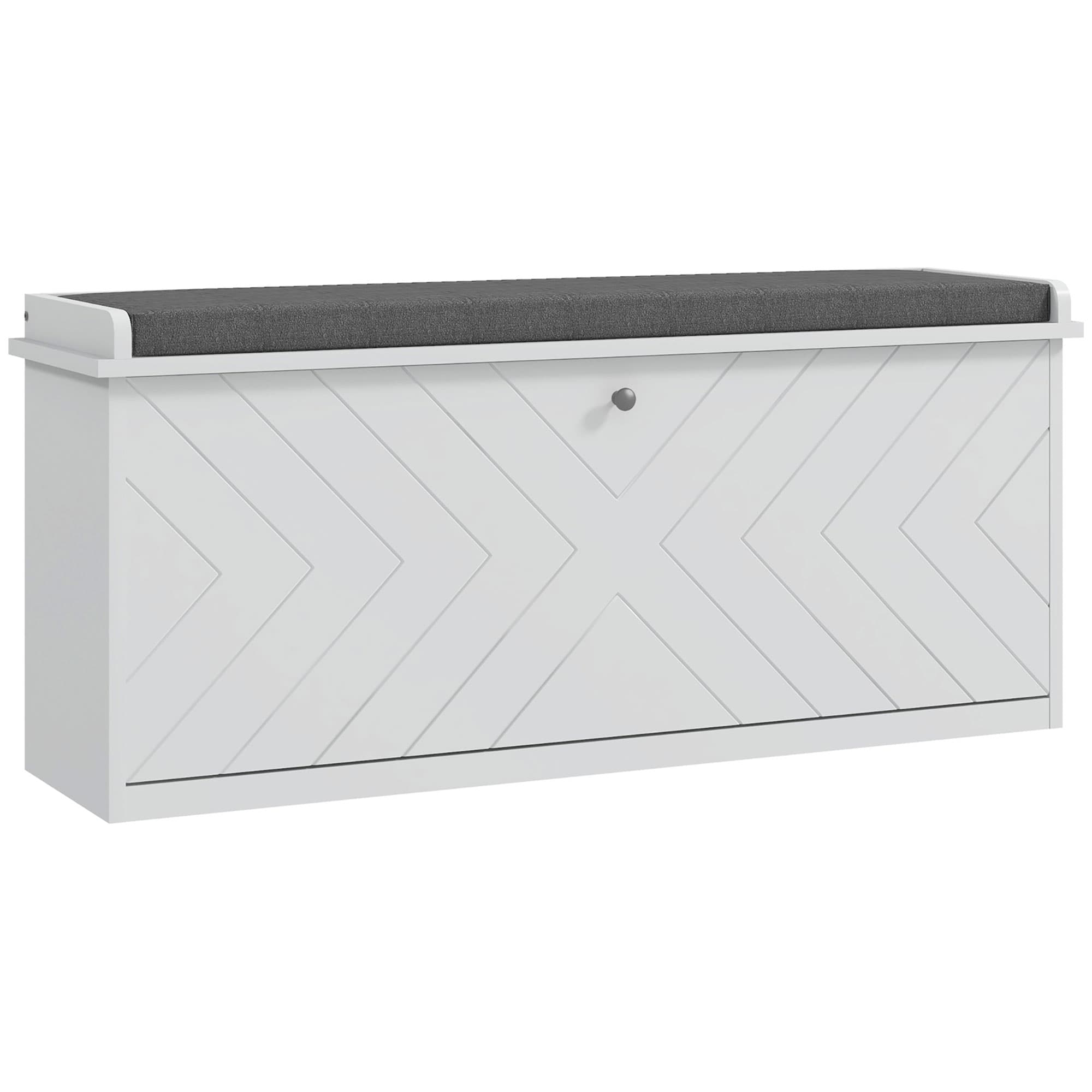 HOMCOM Banc à chaussures avec tiroir rabattable, coussin d'assise et étagère réglable, 100 x 26 x 44,5 cm, blanc