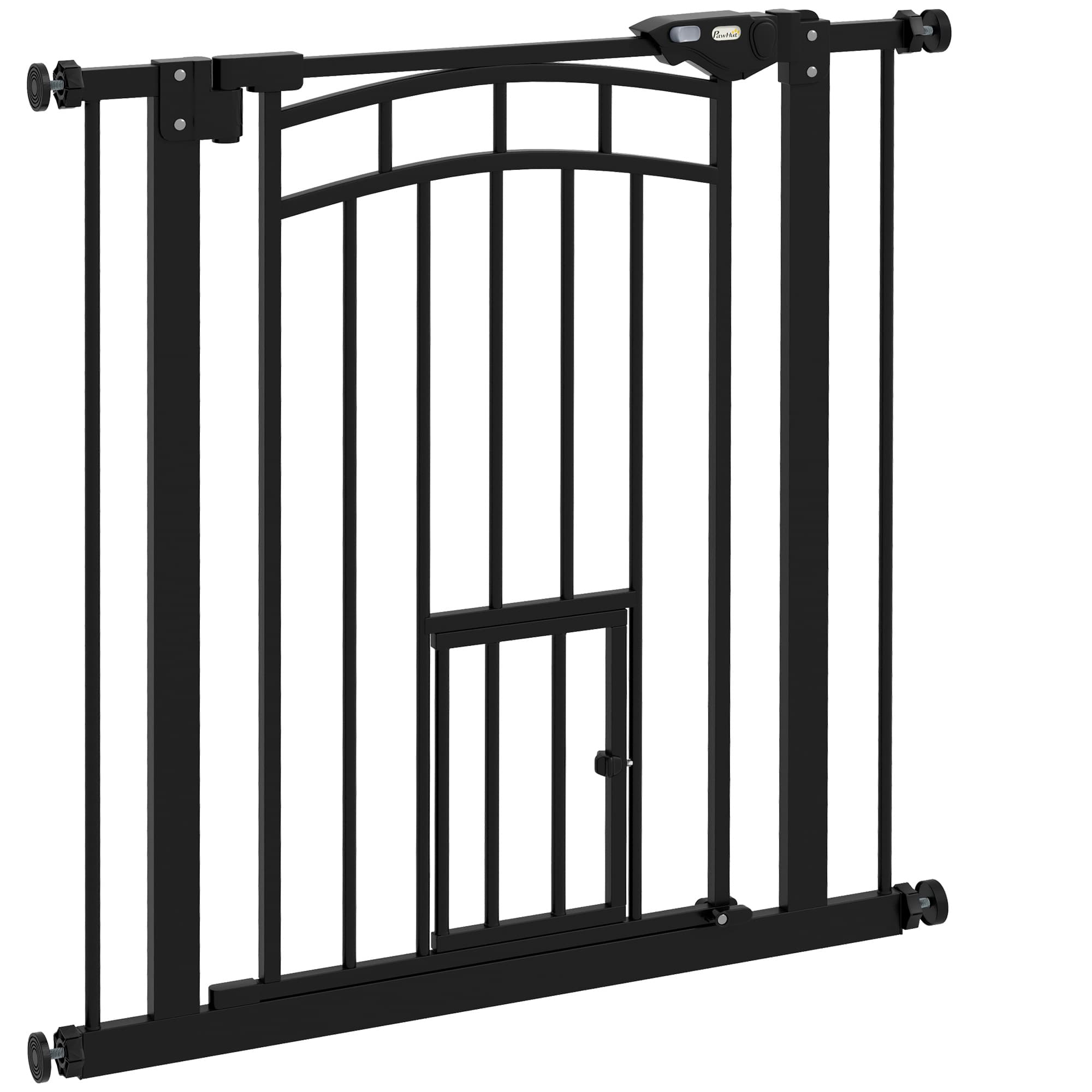PawHut Barrière de sécurité animaux chien porte fermeture automatique sans perçage de 74 à 80 cm acier noir