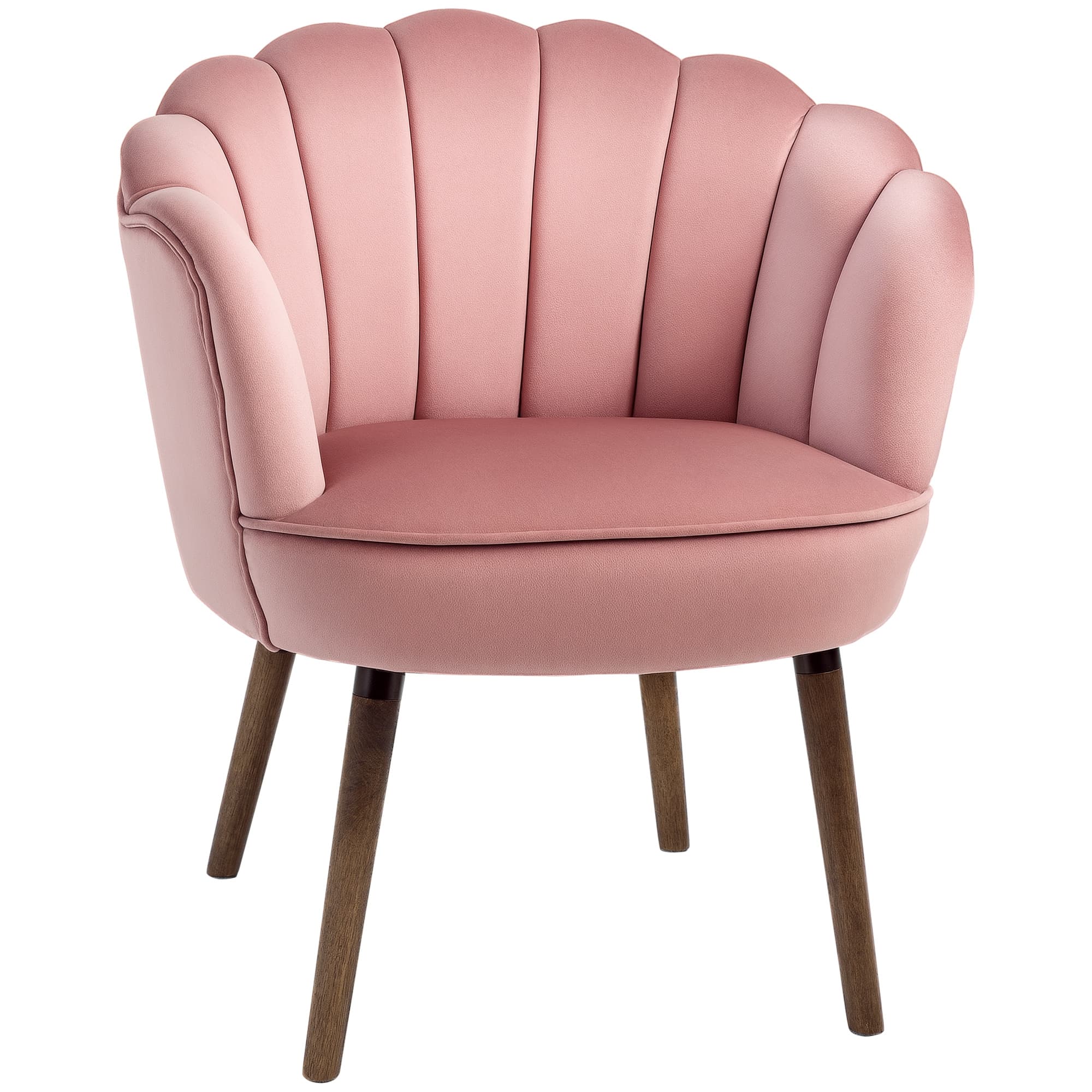 HOMCOM Fauteuil Coquillage Fauteuil de Salon Chambre avec Dossier et Coussin Aspect Velours Pieds en Bois hévéa dim. 66L x 66l x 78,5H cm, Rose
