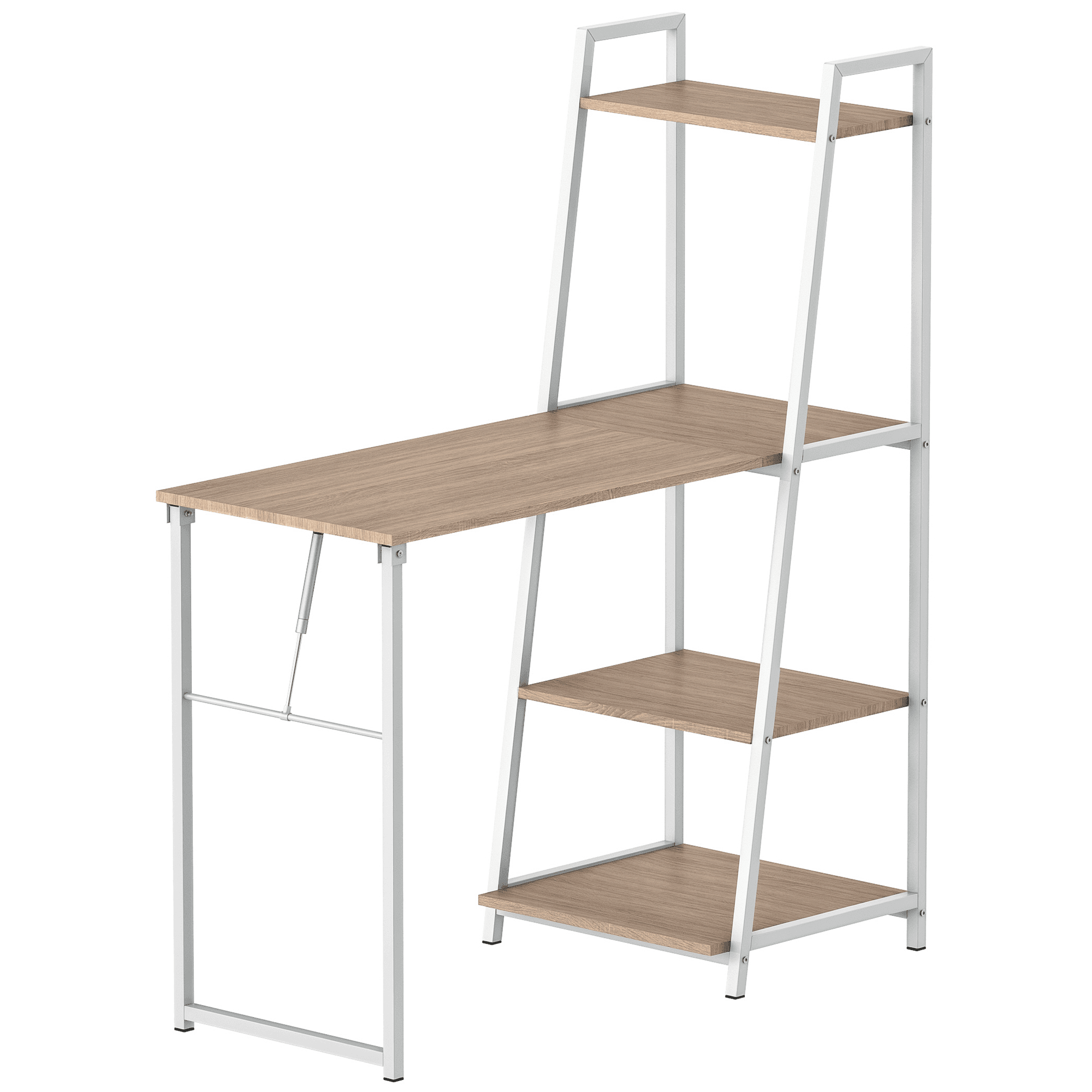 HOMCOM Bureau pliable rabattable - bureau bibliothèque 2 en 1 - 4 étagères - imitation bois chêne clair métal blanc