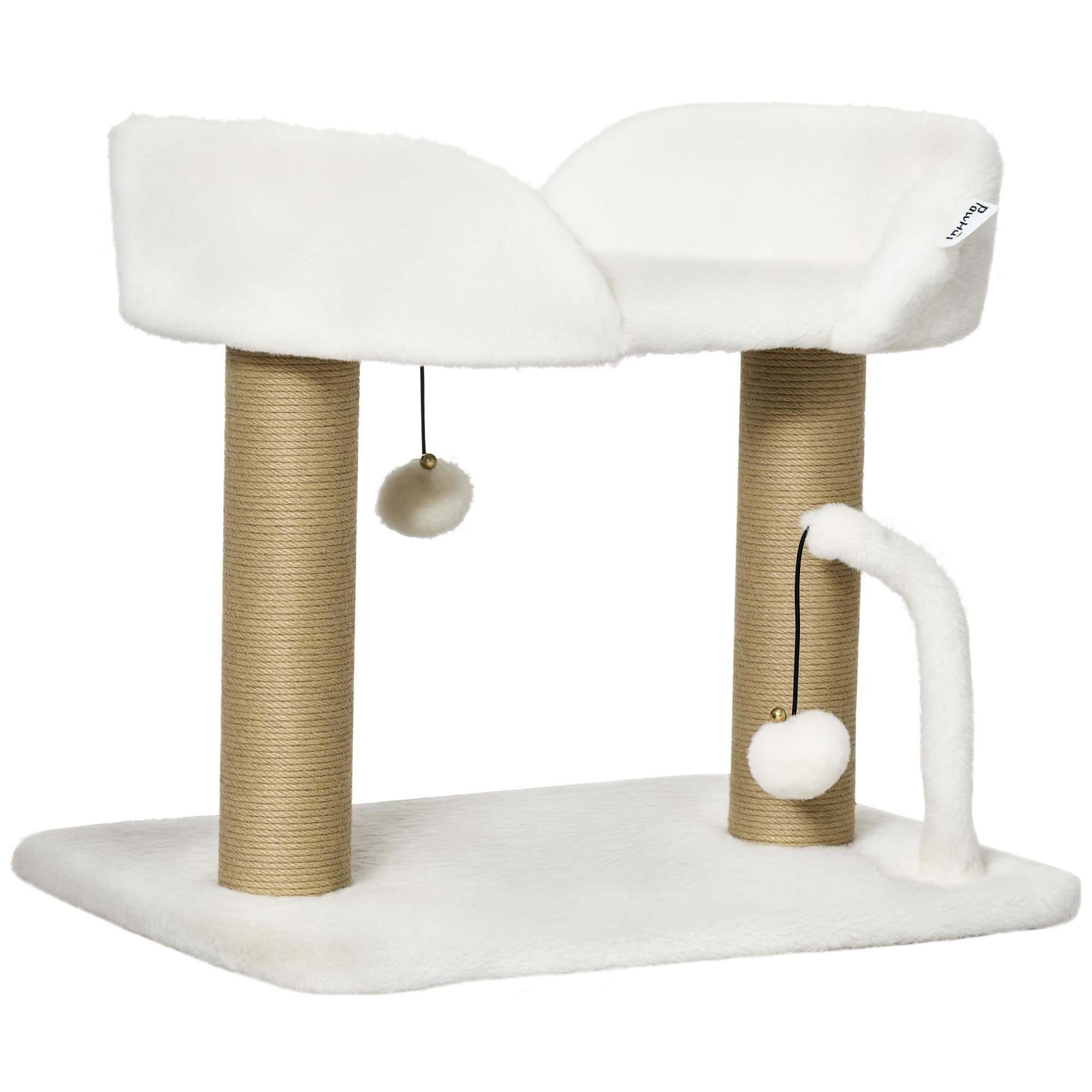 PawHut Arbre à Chat avec Jeux, 2 Pompons Suspendus, Poteaux en Sisal, Plateforme Peluche 48x38x42cm Beige Aosom France