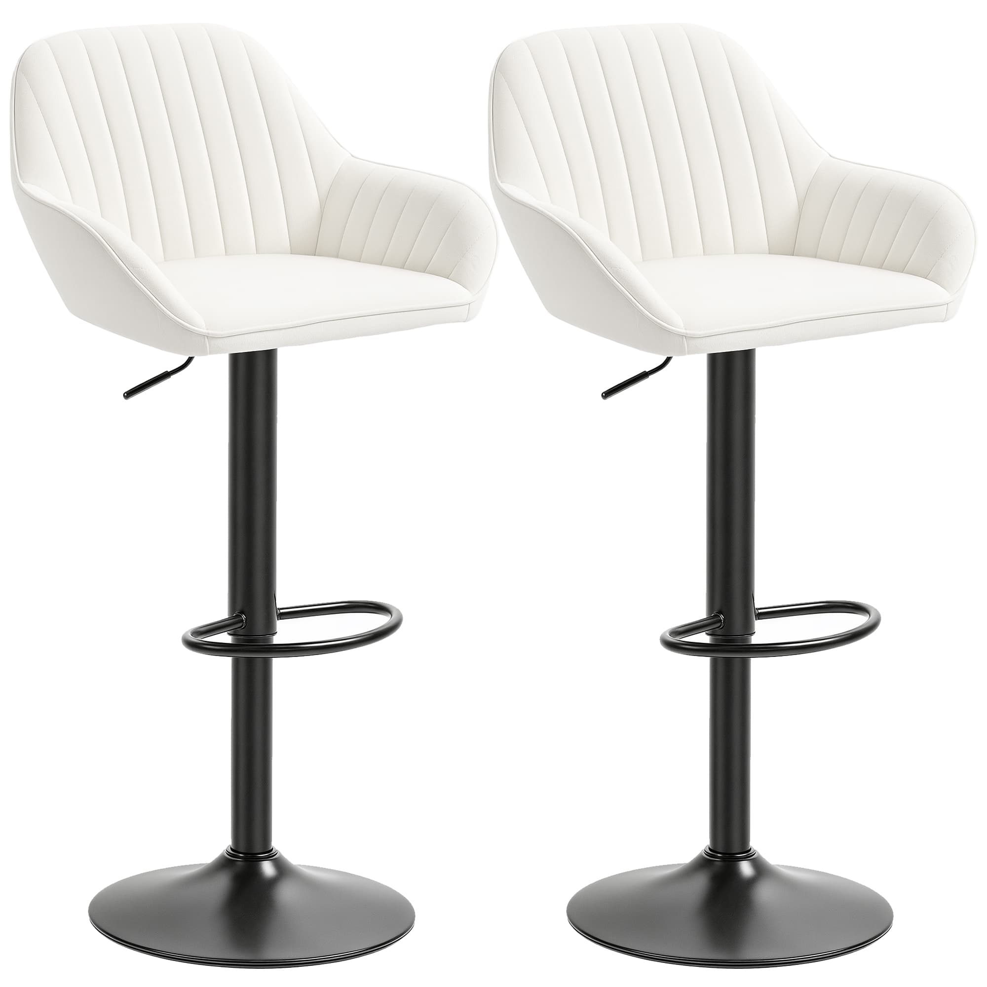 HOMCOM Lot de 2 Tabourets de Bar Pivotants Hauteur Réglable 87-107 cm Revêtement en Velours Dossier et Repose-pieds Crème