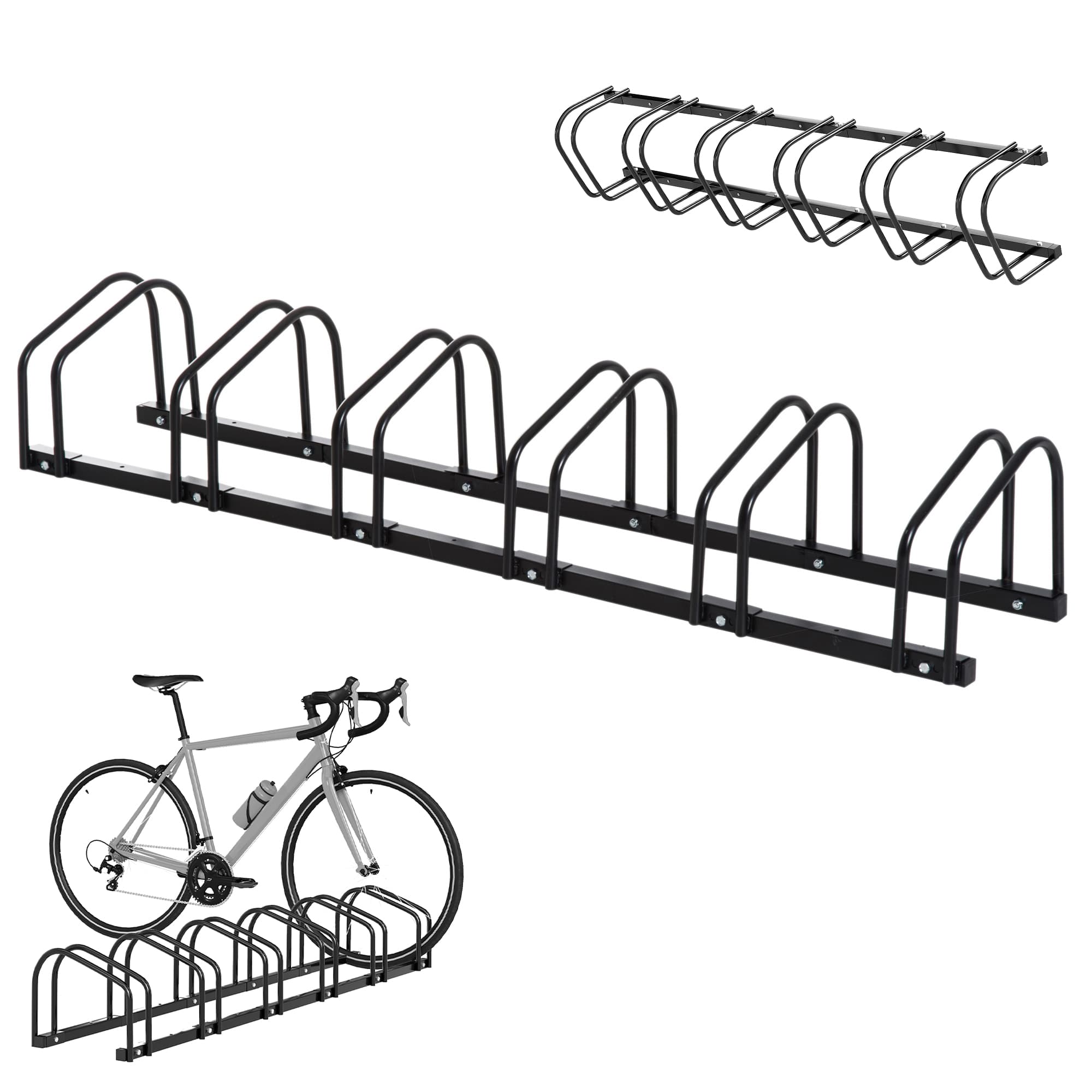 HOMCOM Râtelier 6 vélos dim. 179L x 33l x 27H cm acier galvanisé noir