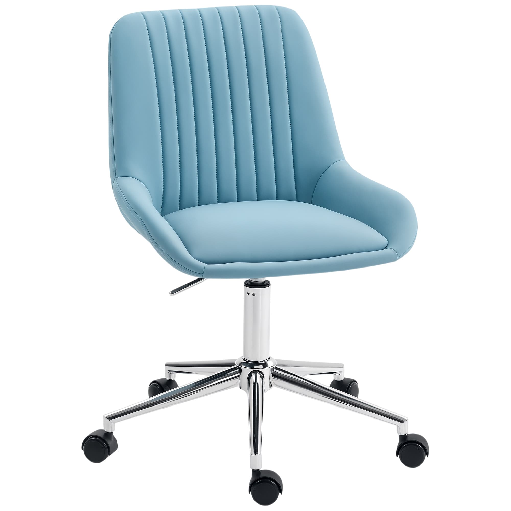 HOMCOM Chaise de Bureau à Hauteur Réglable avec 5 Roulettes, en Silicone PU, Mousse et Acier, 52x58x80-90 cm, Bleu