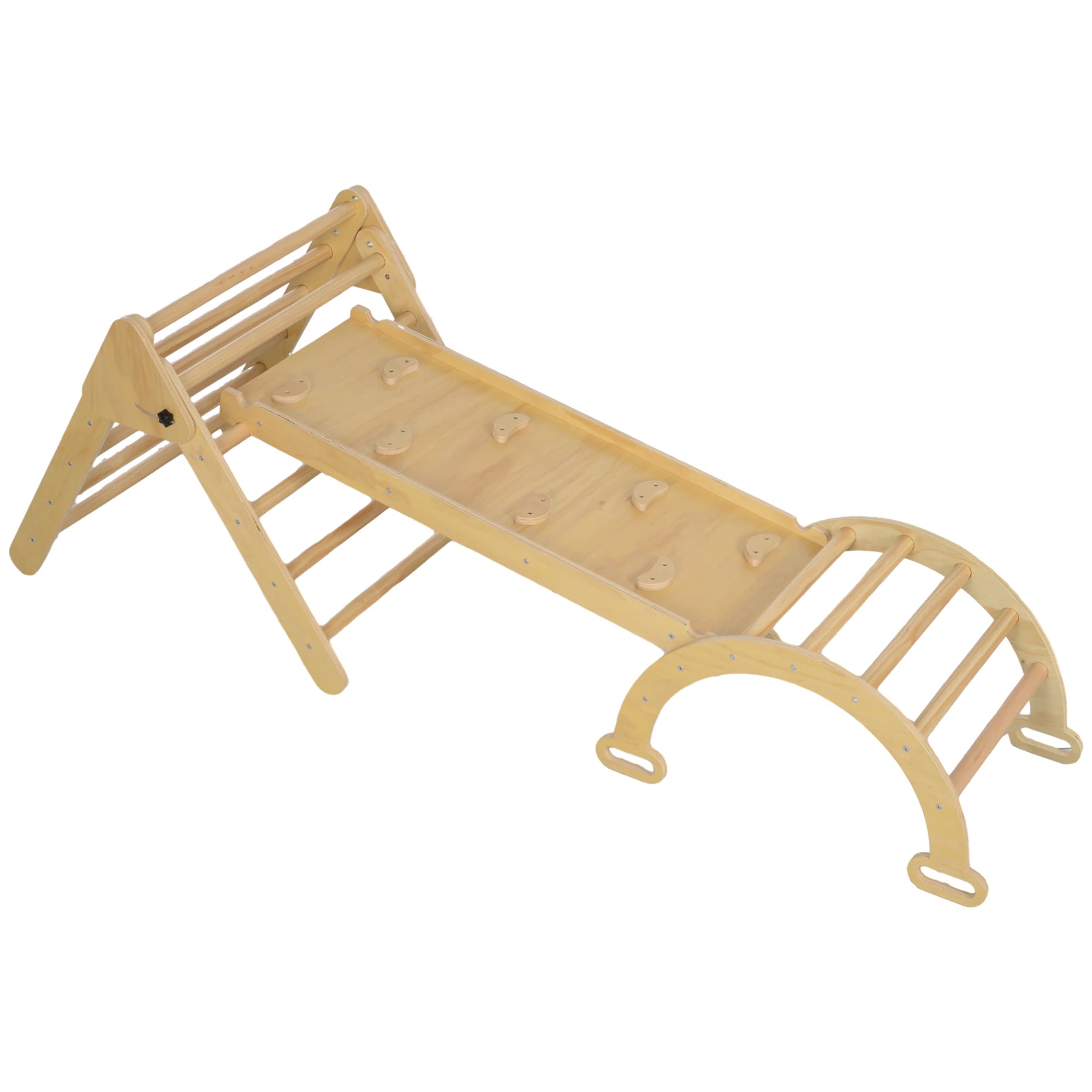 AIYAPLAY 5 en 1 Triangulaire de Montée en Bois Pliable avec Rampe Grimpeur d'Arche pour Enfants 178x64,5x63 cm Bois Naturel