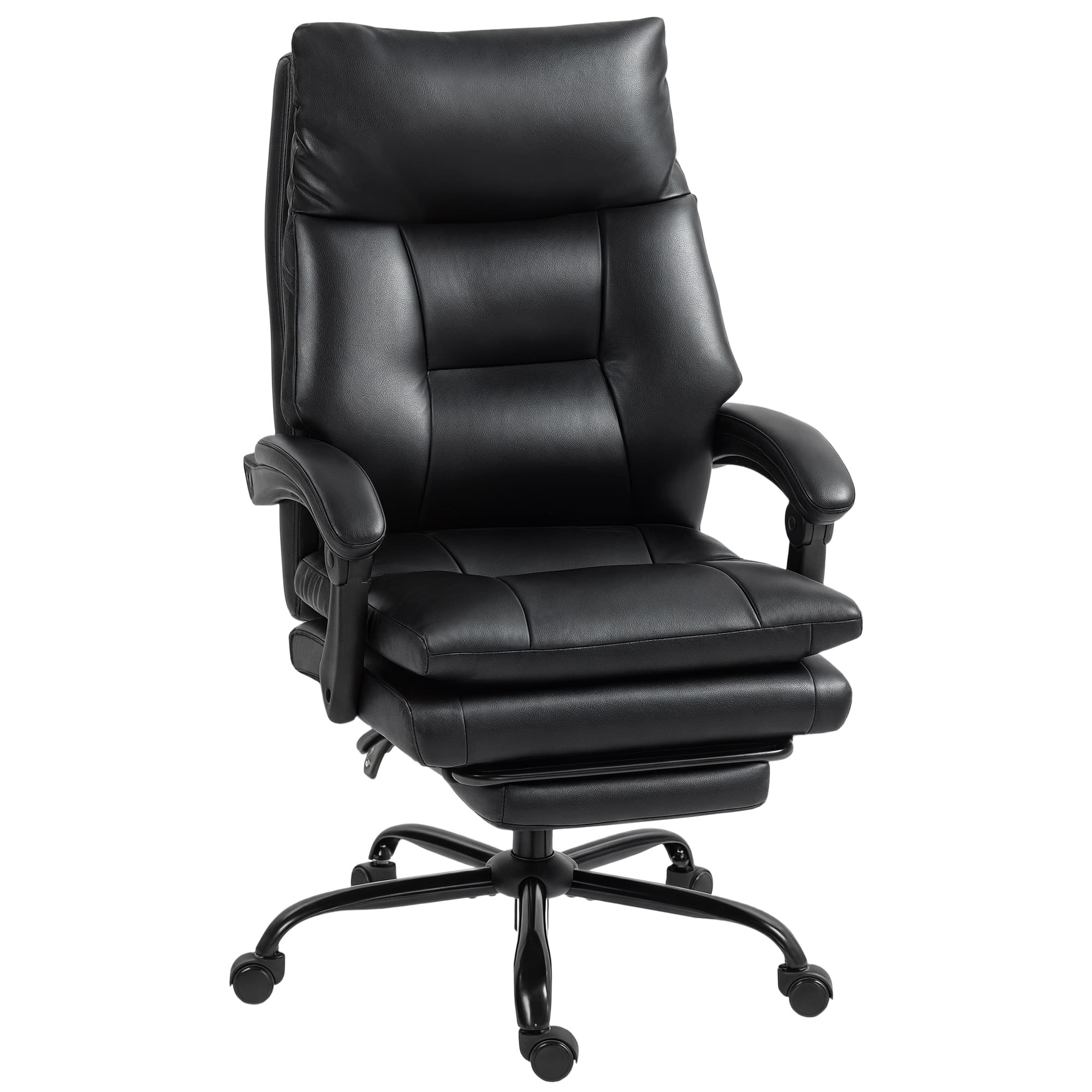 HOMCOM Chaise de Bureau en Cuir PU Noir, Réglable en Hauteur et Inclinable jusqu'à 135°, 65x76x113-121 cm