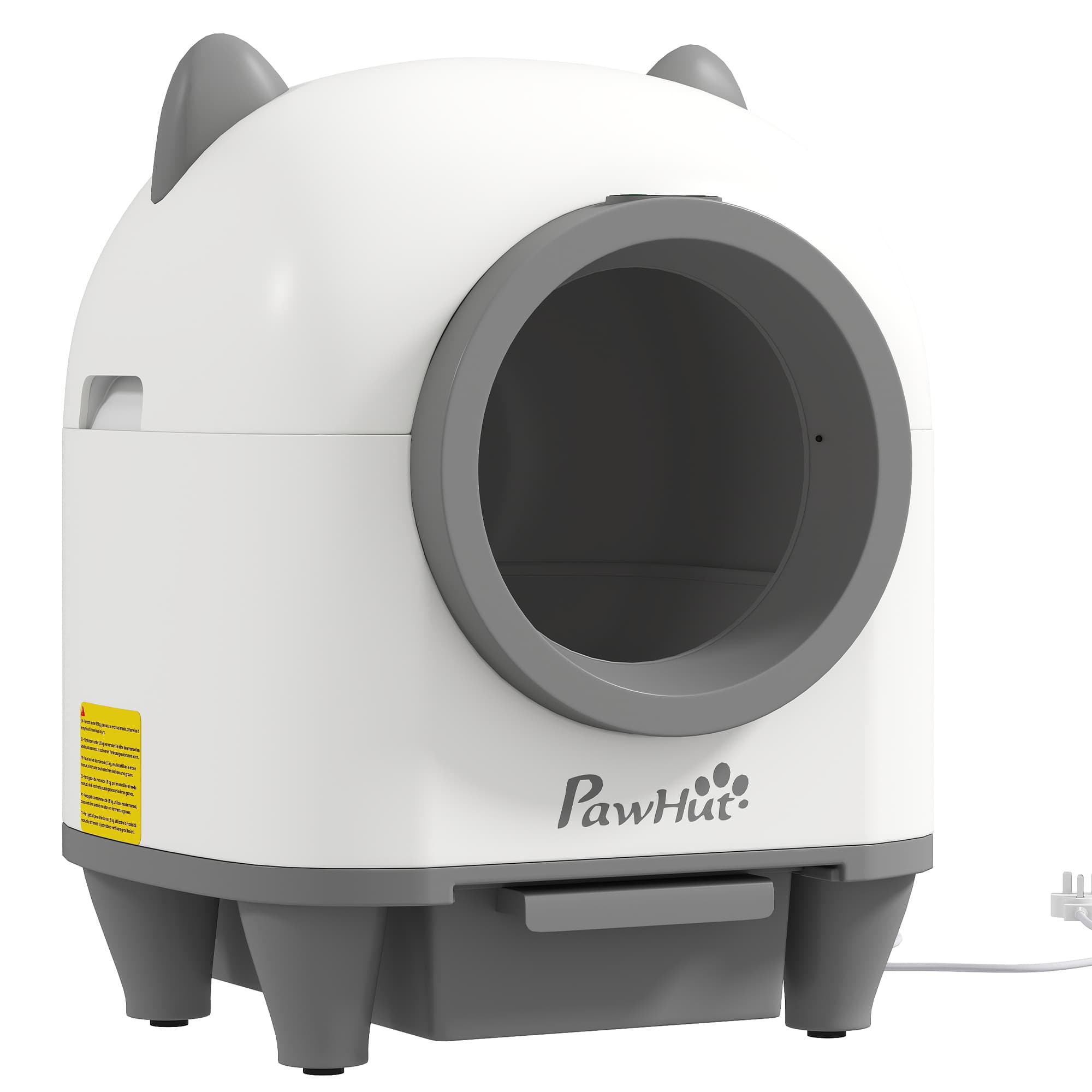 PawHut Bac à litière pour chat autonettoyant 80L, bac à litière automatique contrôle app, anti-pinch, 55,5 x 51 x 60 cm, blanc