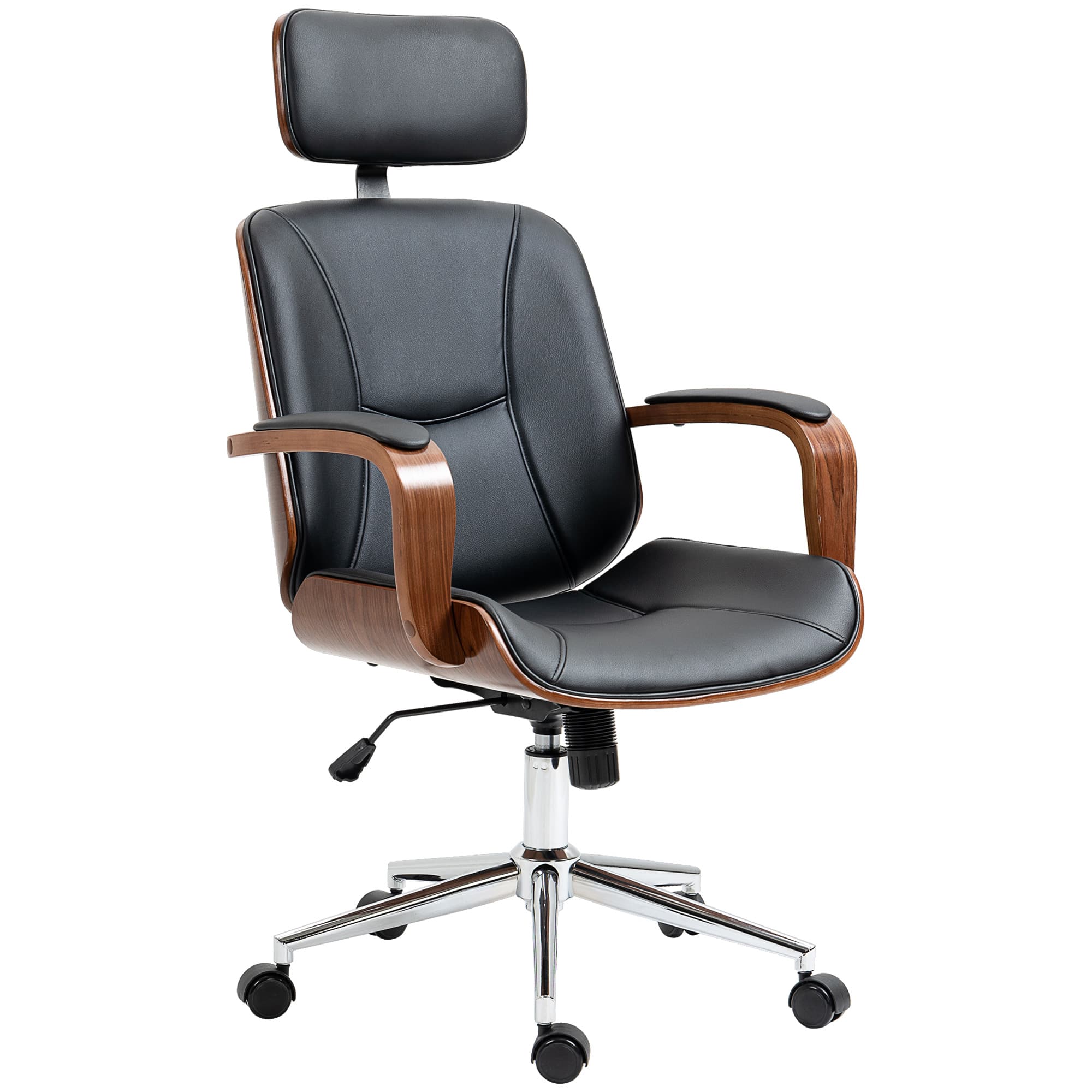 Vinsetto Fauteuil de bureau, chaise de bureau avec appui-tête amovible hauteur réglable et fonction de bascule, 66x65x125cm, noir