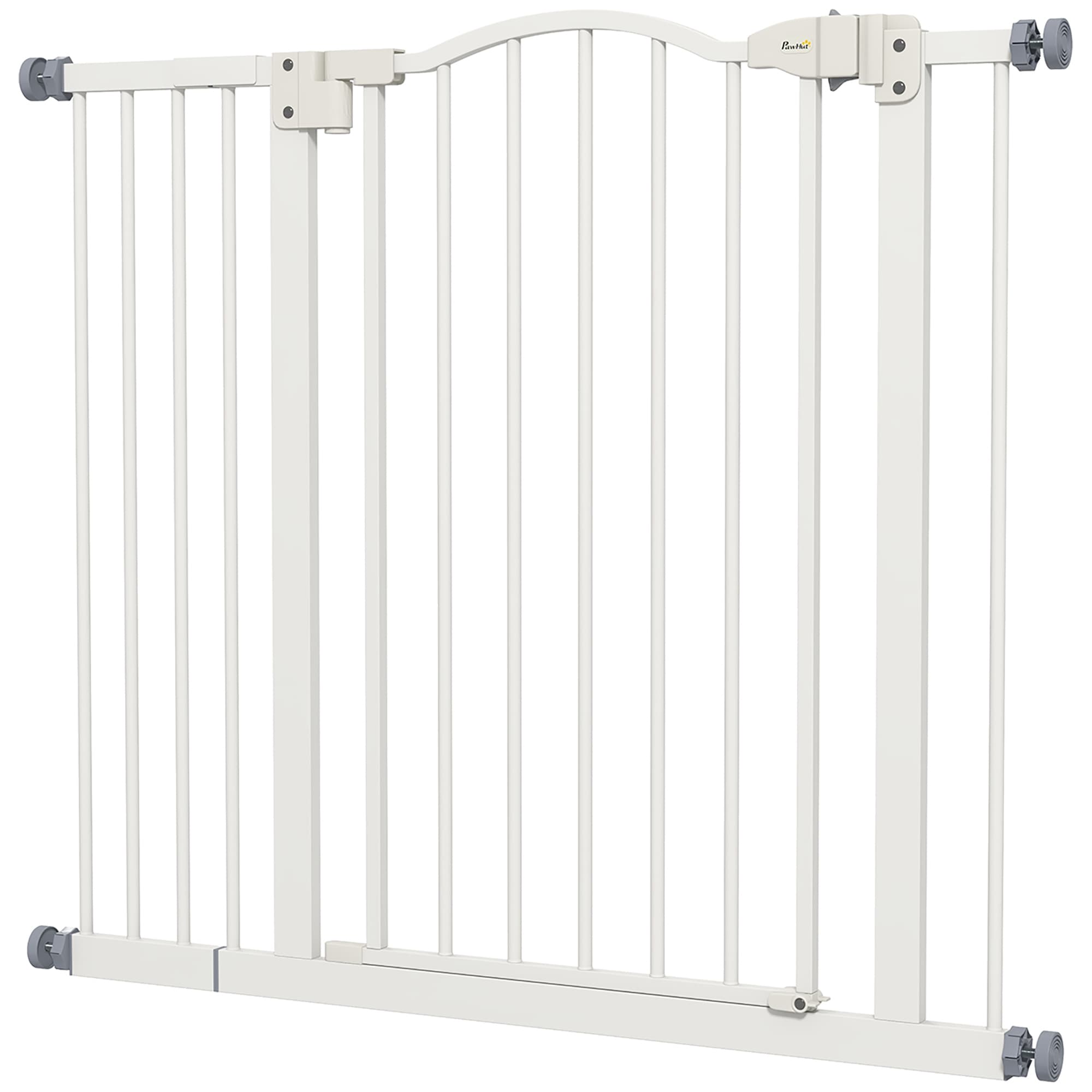 PawHut Barrière de Sécurité pour Chiens 74-94 cm avec Extension Montage à Pression Double Verrouillage pour Porte Escalier Blanc