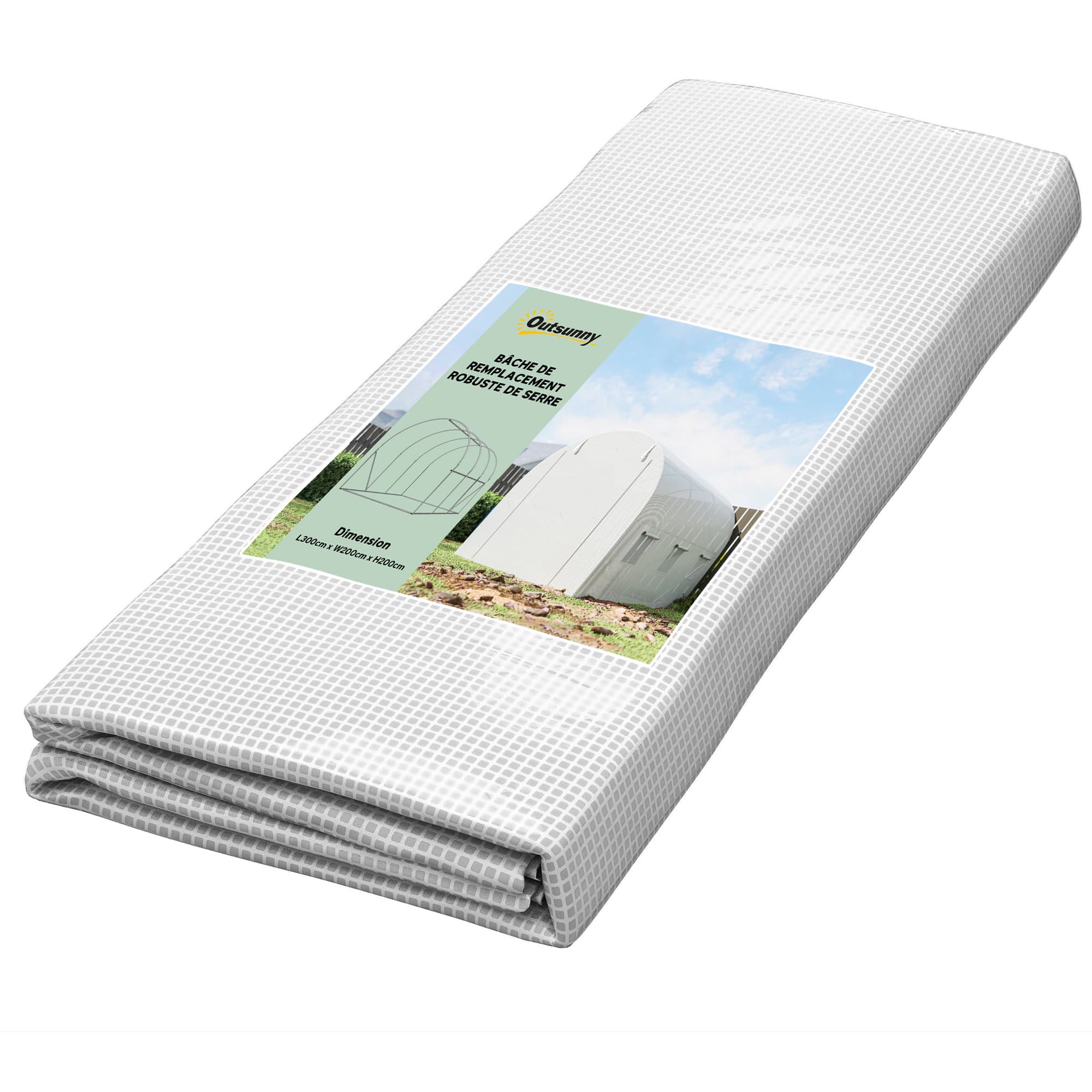 Outsunny Bâche de Rechange Serre Tunnel 6 m2, bâche PE Anti-UV imperméable 6 fenêtres + Porte Enroulable zippée Blanc
