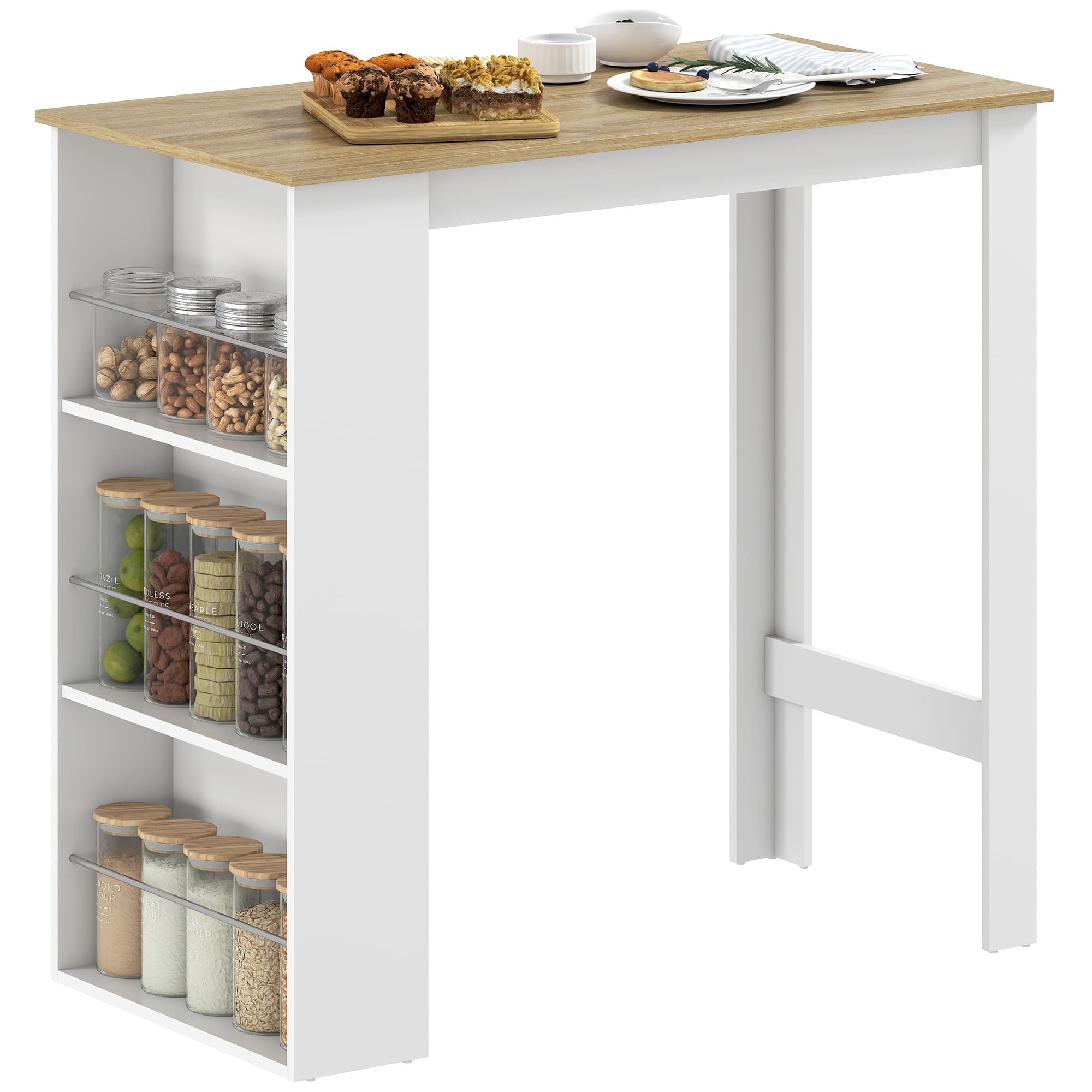 HOMCOM Table de bar table haute de cuisine mange-debout comptoir dim. 112L x 57l x 106H cm 3 étagères aspect chêne clair blanc