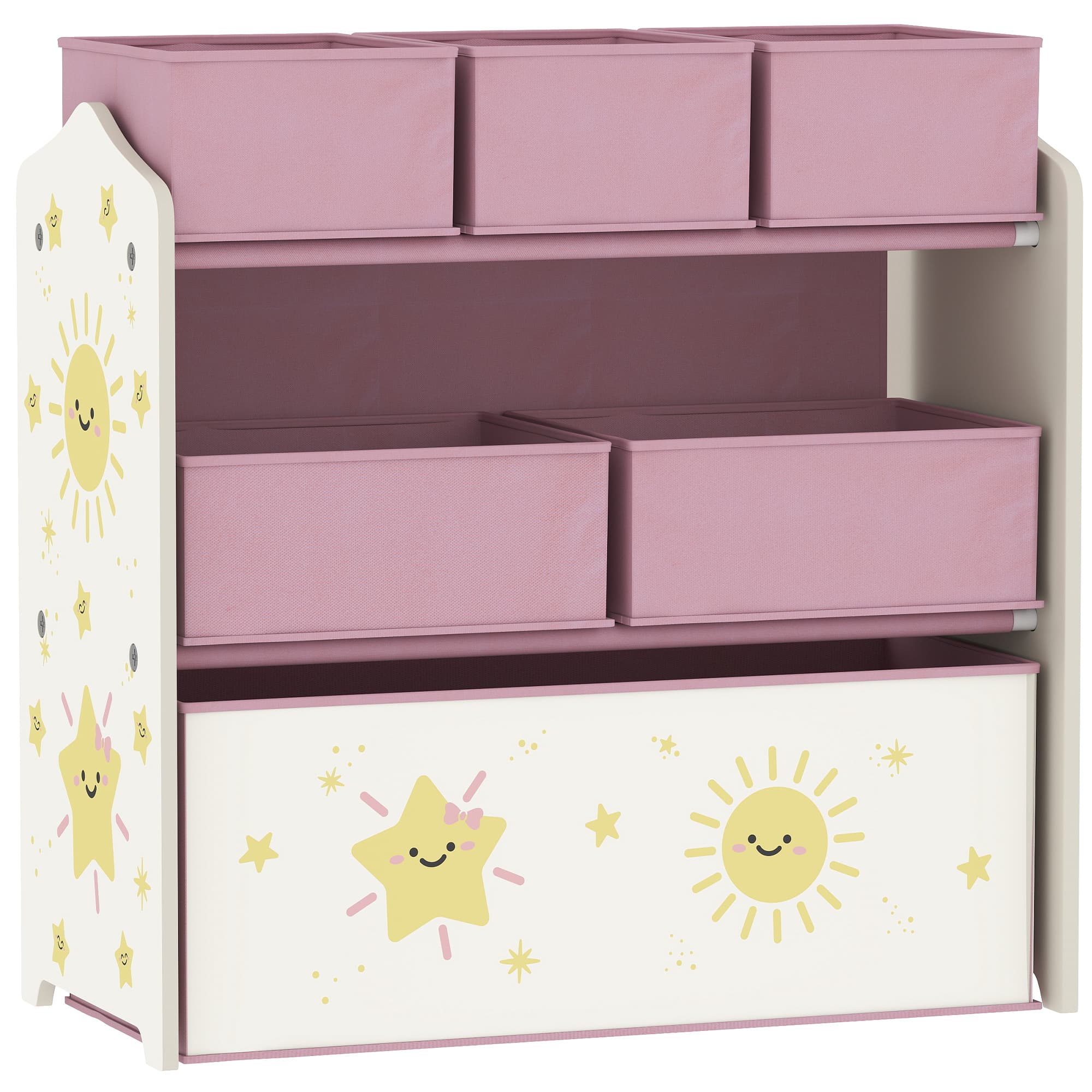 AIYAPLAY Meuble rangement enfant à 3 niveaux, étagère de rangement pour jouets enfants avec 6 boîtes en tissu amovibles, rose