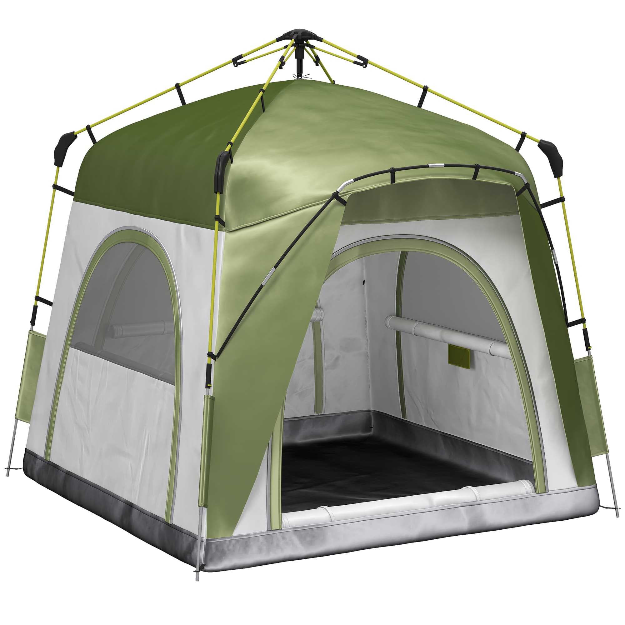 Outsunny Tente de camping familiale 4-5 personnes montage pop-up 4 fenêtres pare-soleil dim. 2,4L x 2,4l x 1,95H m fibre verre polyester vert gris