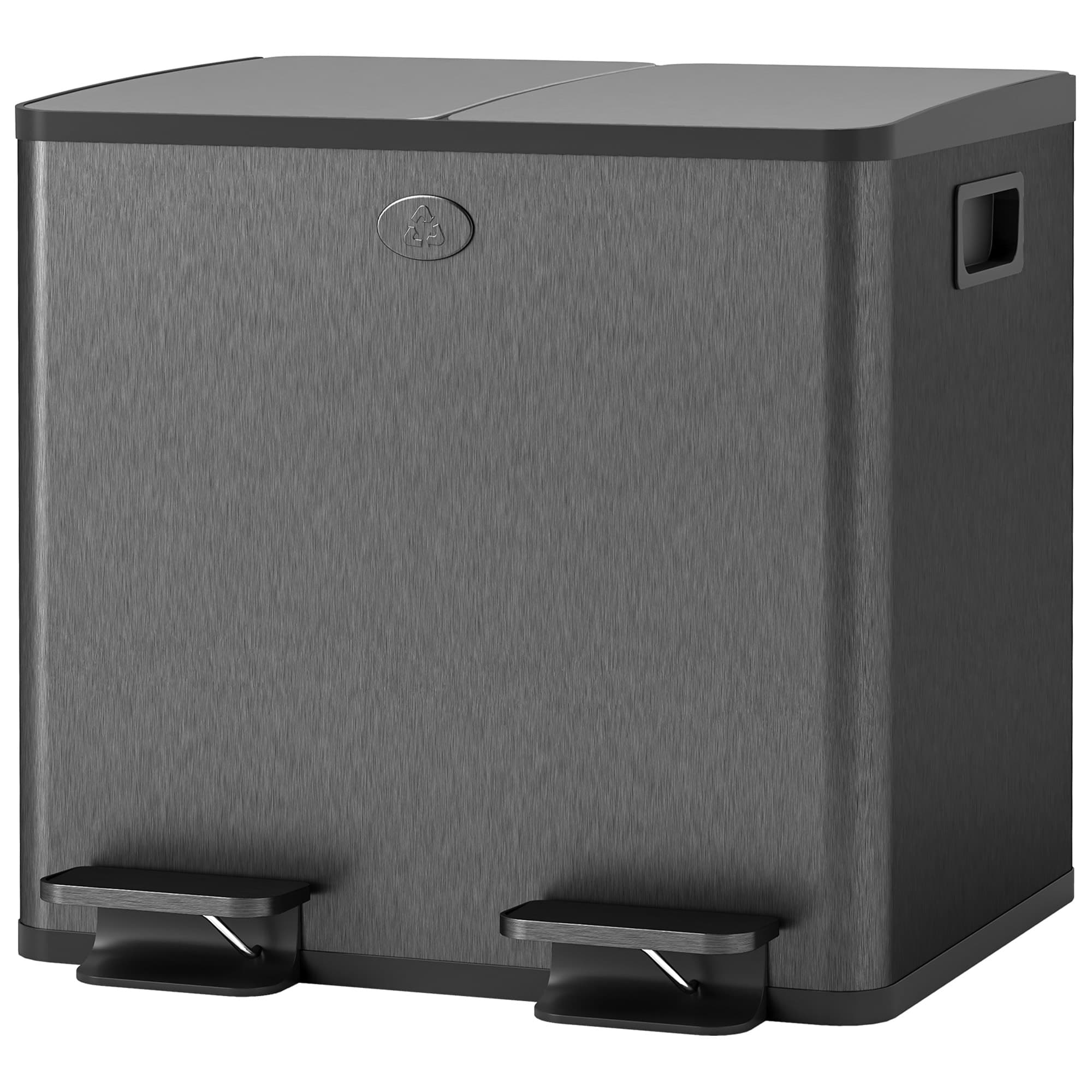 HOMCOM Poubelle à 2 Sections de 15L avec Fermeture Silencieuse, en Acier Inoxydable et PP, 41.7x36.6x43.2 cm, Noir