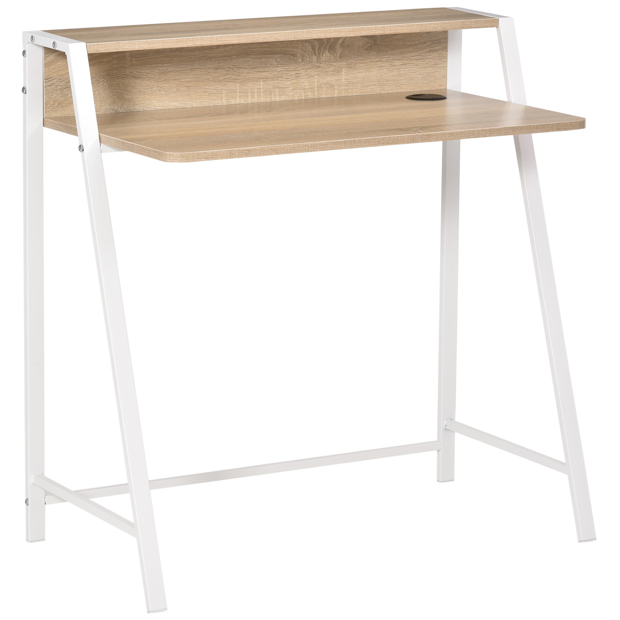 HOMCOM Bureau Table Informatique plan de travail dim. 84L x 45l x 85H cm Style néo-rétro en Bois chêne Clair Blanc