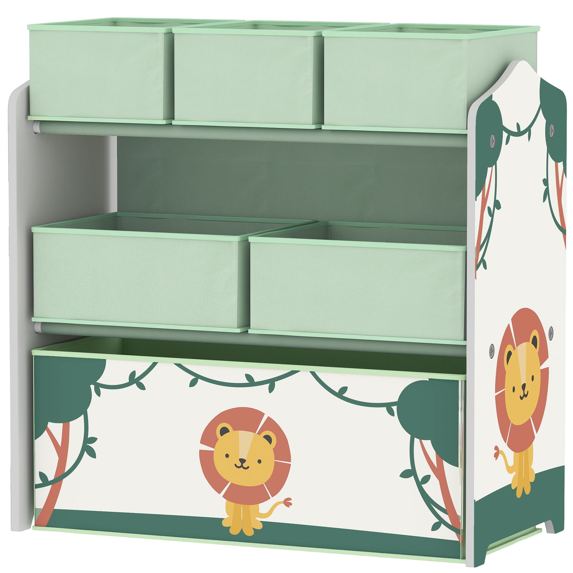 AIYAPLAY Meuble rangement enfant à 3 niveaux, étagère de rangement pour jouets enfants avec 6 boîtes en tissu amovibles, vert