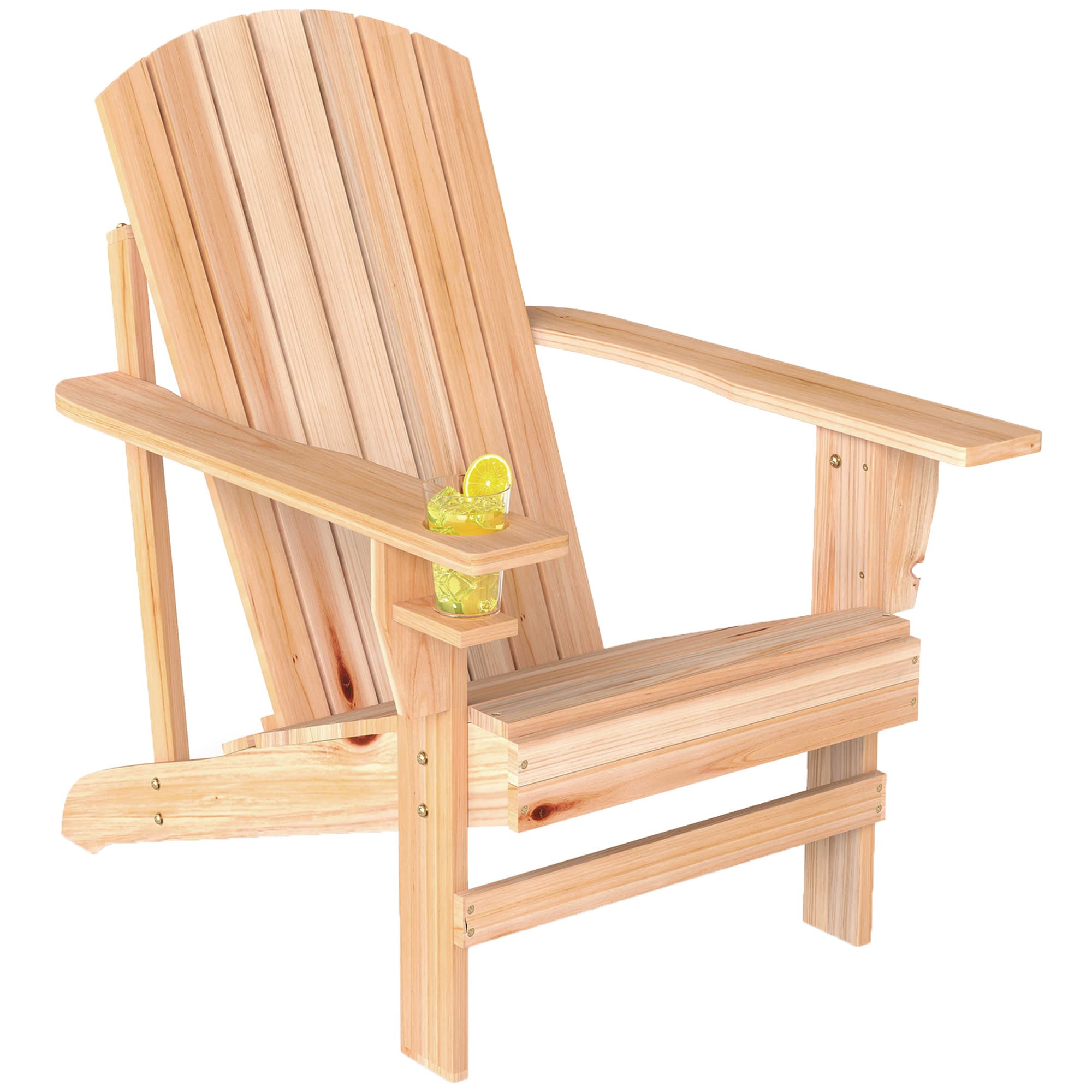 Outsunny Fauteuil de jardin adirondack en bois forme ergonomique résistant aux intempéries charge max 150 Kg 72,5 x 97 x 93 cm naturel