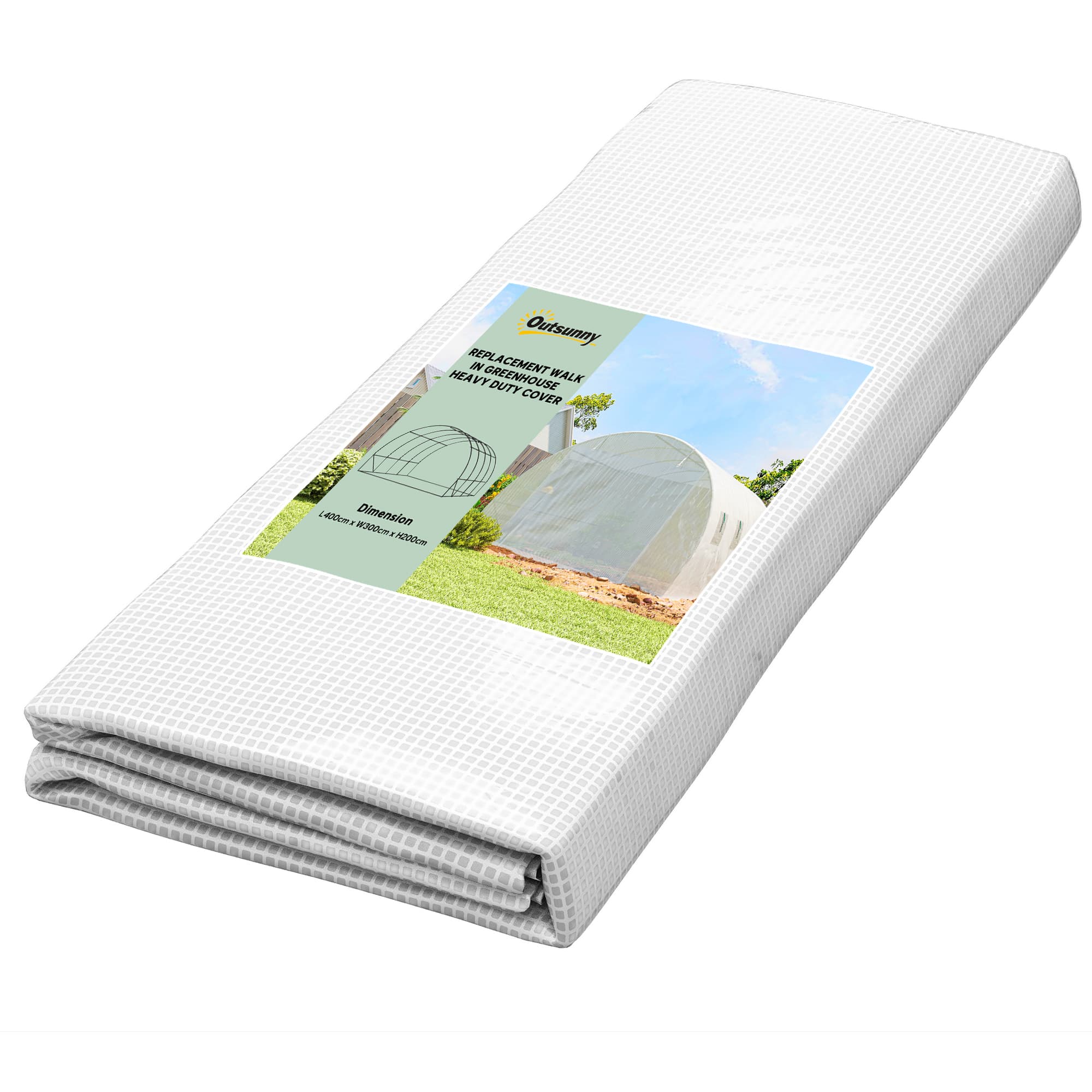 Outsunny Bâche de rechange serre tunnel 12 m2 4 x 3 x 2 m PE anti-UV imperméable 8 fenêtres + porte enroulable zippée blanc