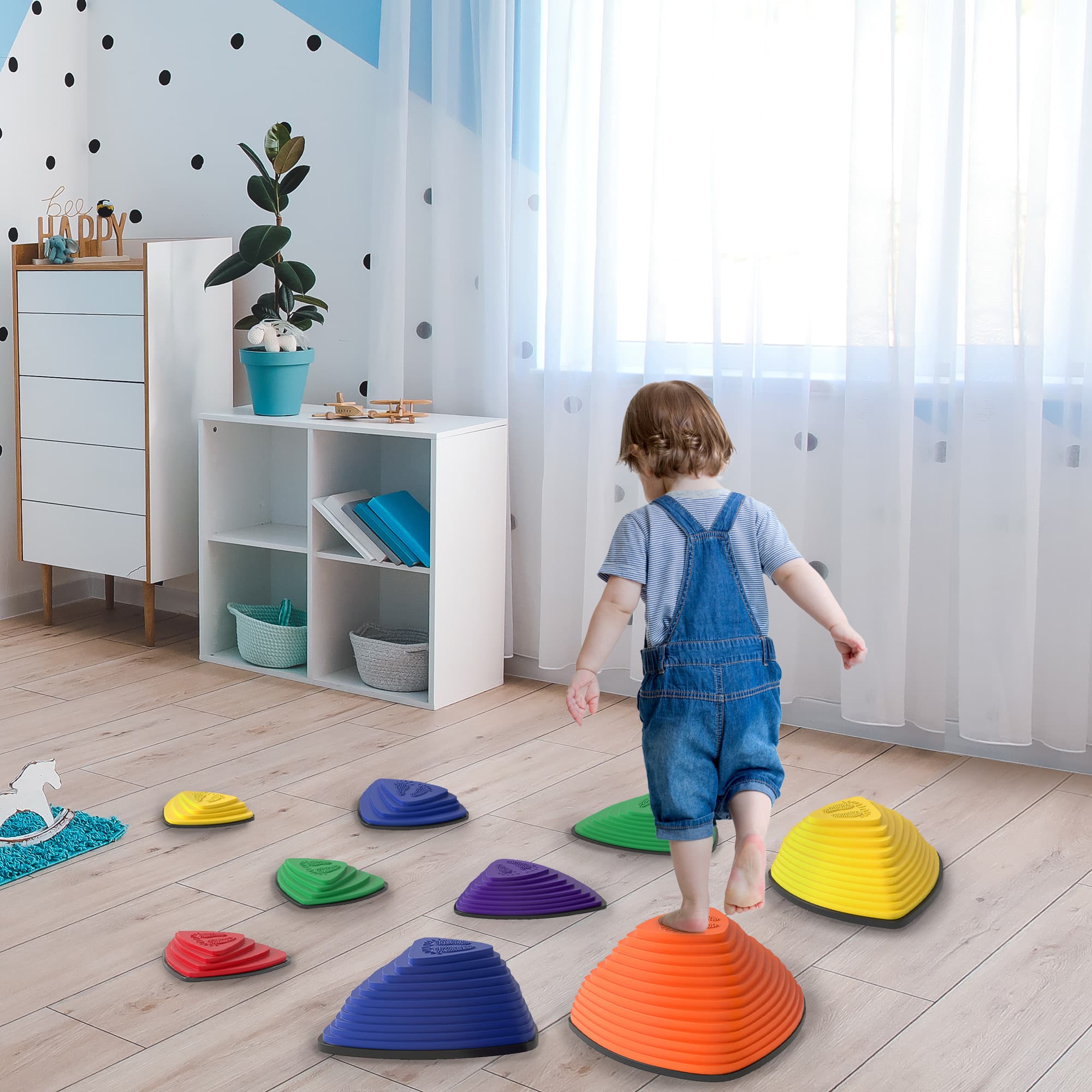 AIYAPLAY Ensemble de 9 blocs à empiler, design antidérapant, pour l'intérieur et l'extérieur, empilables, Multicolore