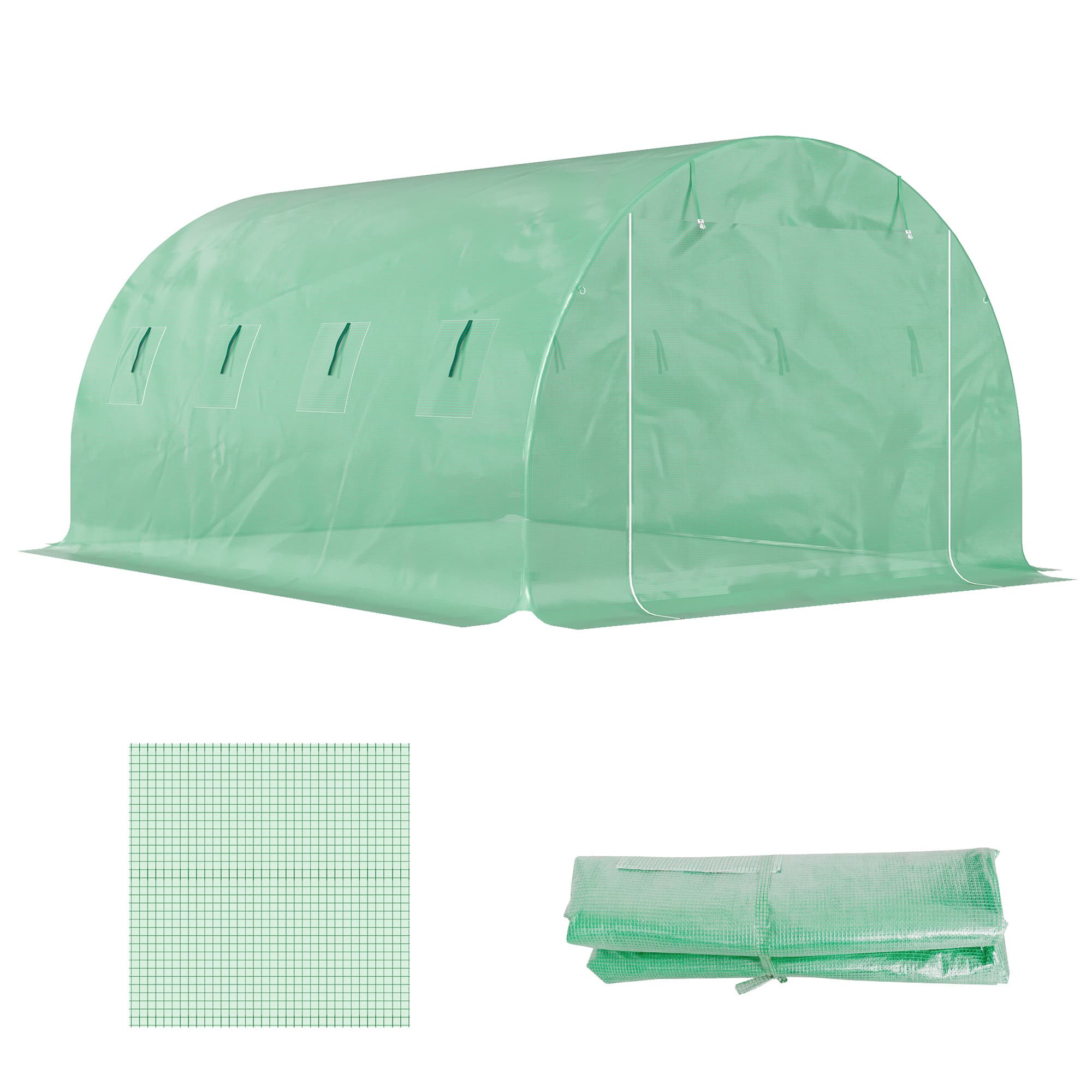 Outsunny Bâche de rechange serre tunnel 12 m2 4 x 3 x 2 m PE anti-UV imperméable 8 fenêtres + porte enroulable zippée vert