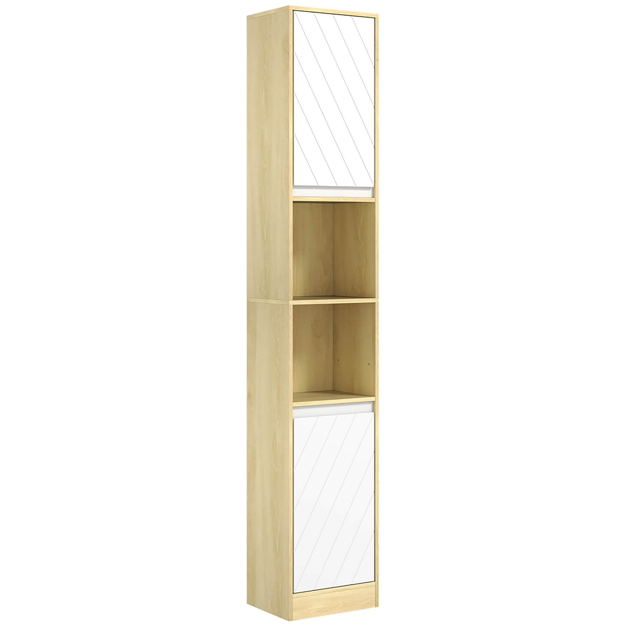 HOMCOM Meuble colonne rangement salle de bain style cosy 30 x 24 x 170 cm 2 portes étagère 2 niches chêne clair blanc