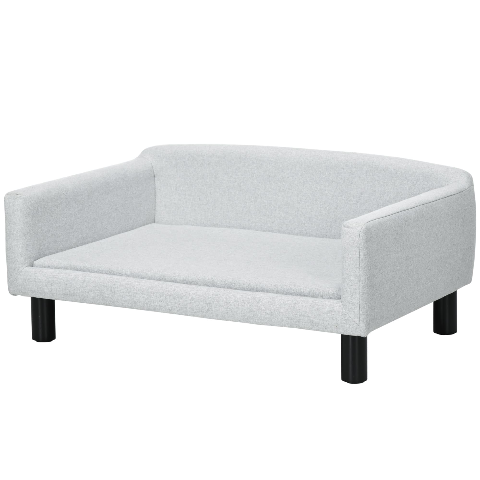 PawHut Canapé pour Chiens Taille Moyenne et Petite Velours avec Coussin, Accoudoirs et Dossier, 82x54x36 cm, Gris Clair