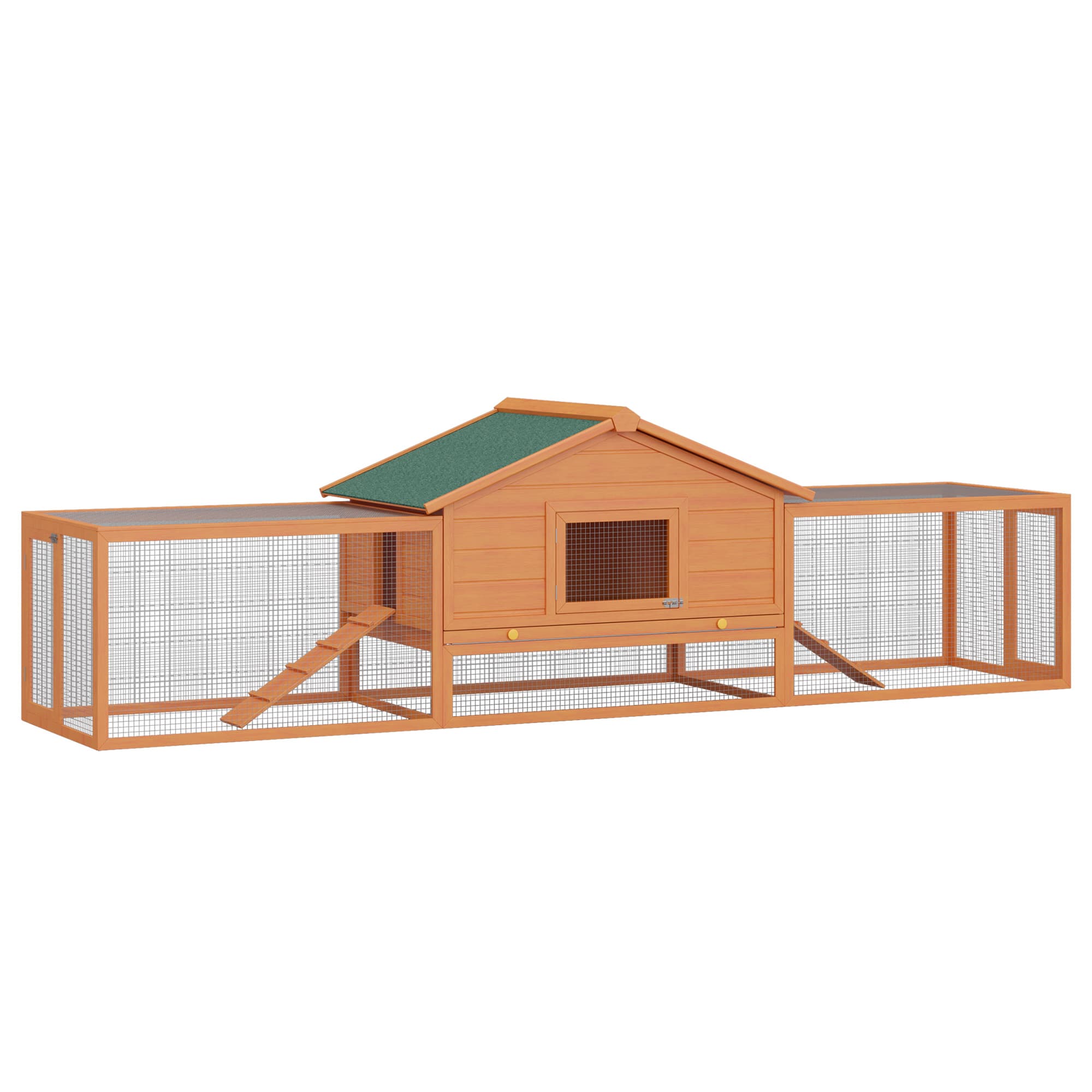PawHut Clapier cage à lapins rongeurs XXL étage toit bitumé tiroir déjection 3,09L x 0,79l x 0,86H m bois massif pin pré-huilé