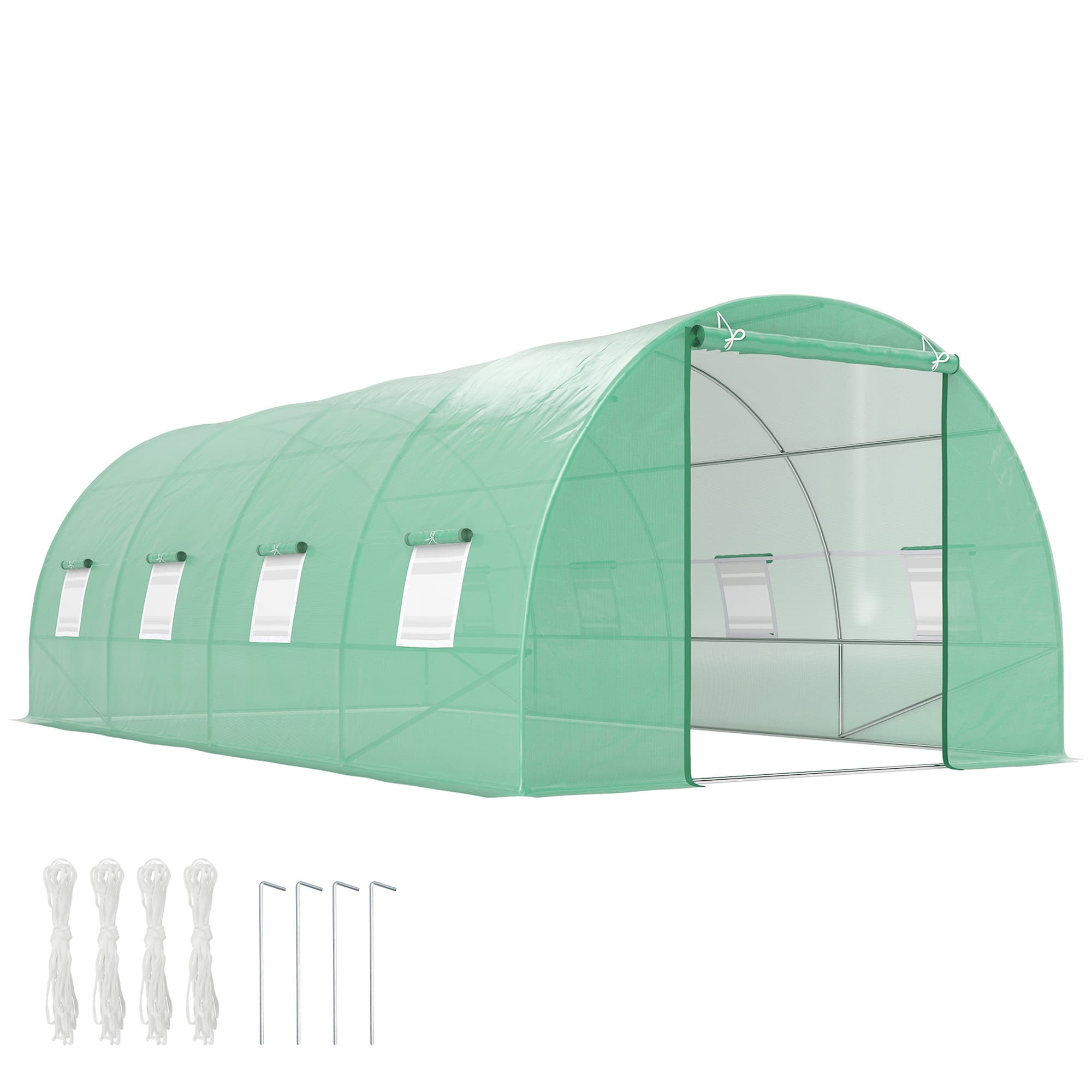 Outsunny Serre de jardin tunnel 6L x 3l x 2H m châssis tubulaire acier galvanisé renforcé 2,5 cm 8 fenêtres 1 porte vert
