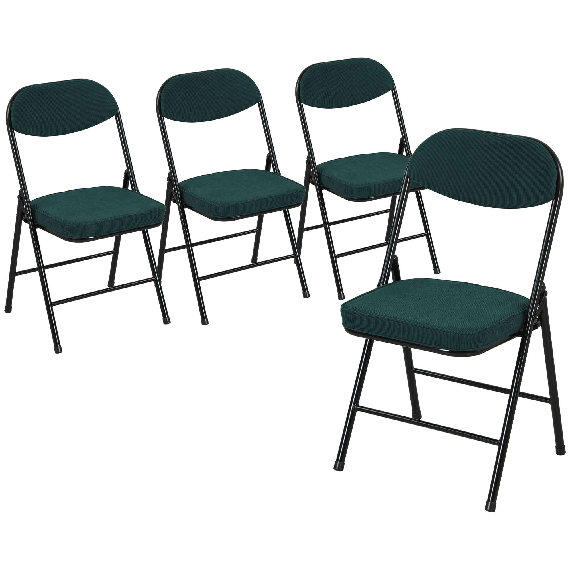HOMCOM Lot de 4 chaises pliantes chaises de salle à manger portables avec assises et dossiers rembourrés en velours côtelé bleu