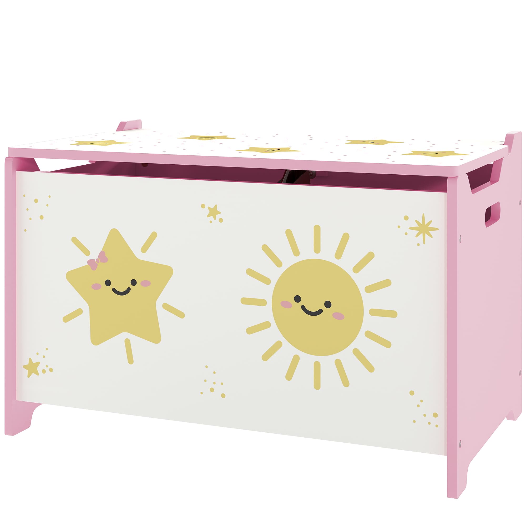 AIYAPLAY Coffre à jouets avec couvercle, coffre de rangement enfant avec charnières de sécurité, 60 x 37 x 39 cm, rose