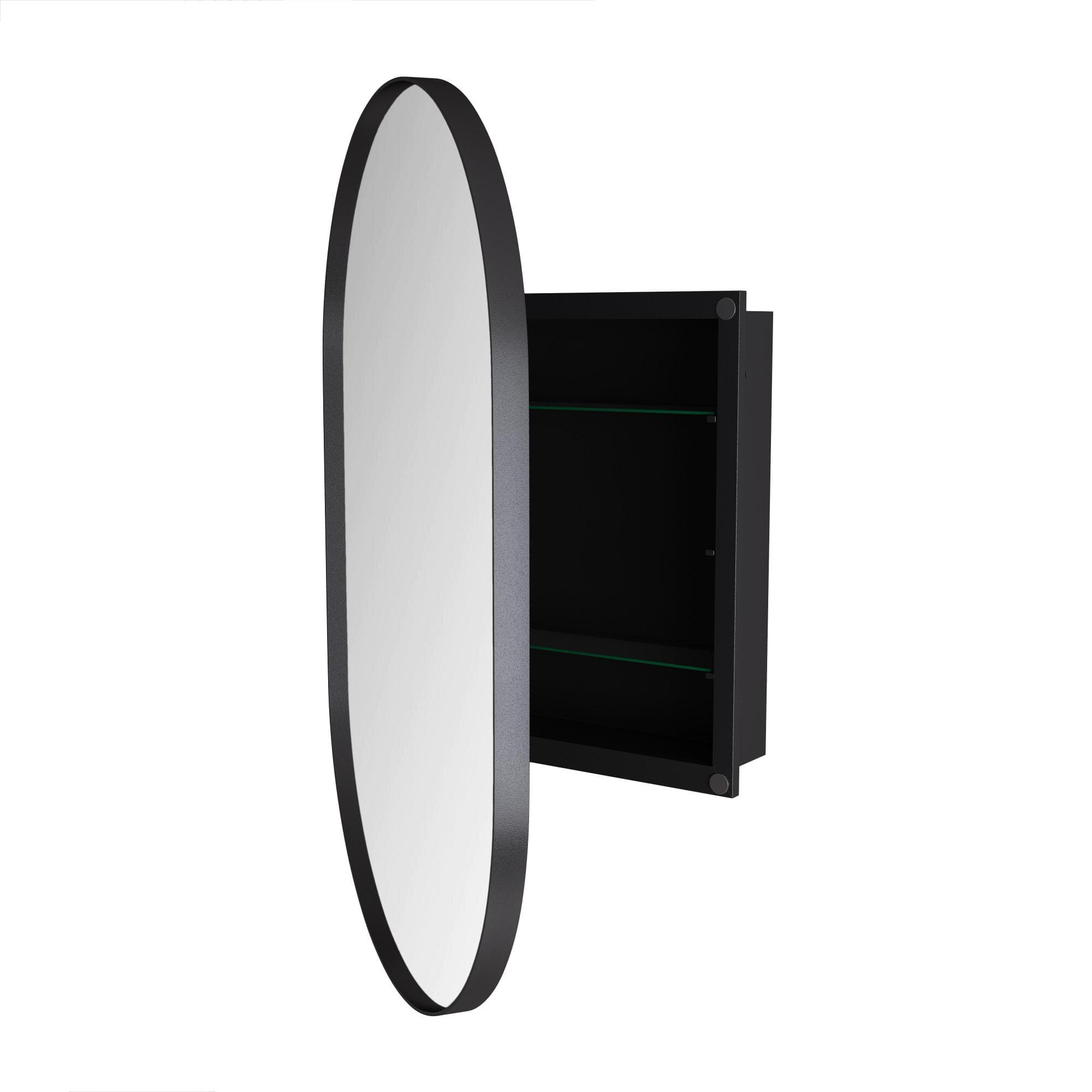 Armoire murale avec miroir ovale, armoire à miroir avec espace de rangement pour salle de bain, salon et chambre, 85x51,5x12 cm, Noir