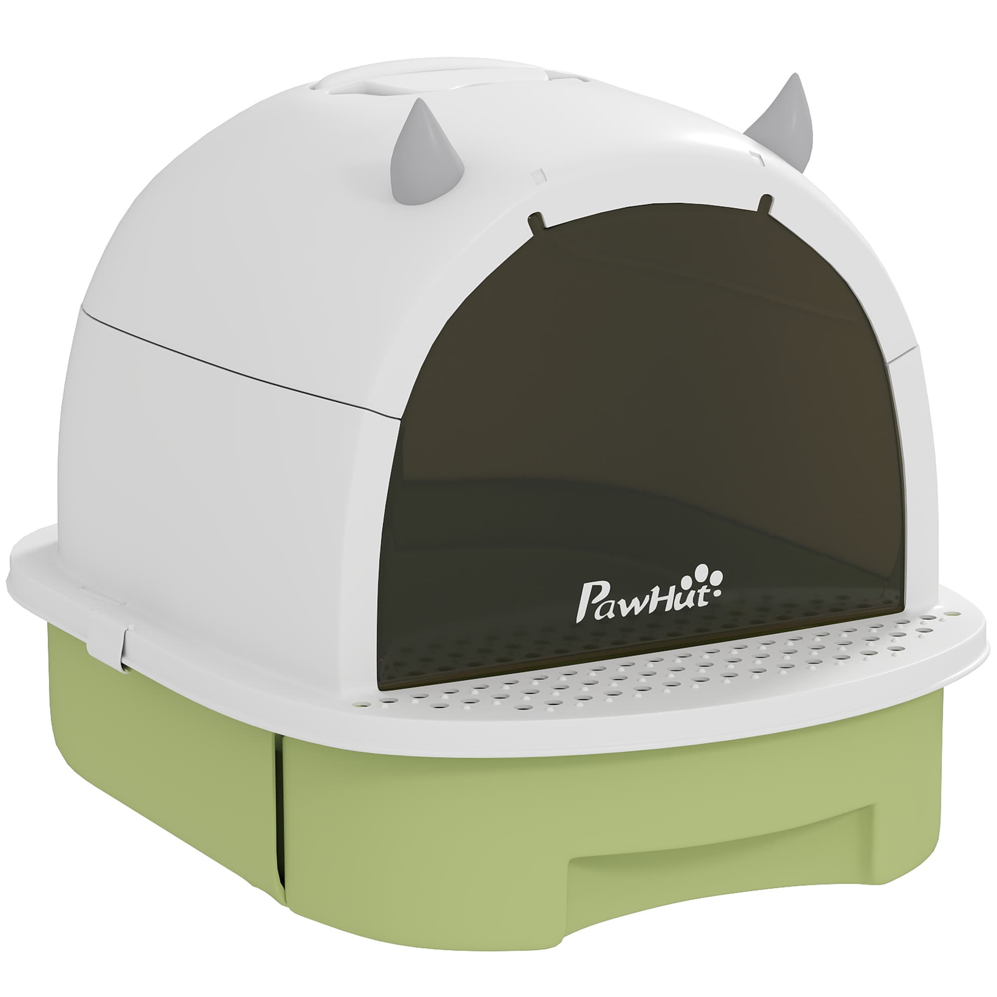 PawHut Maison de toilette pour chat bac à litière fermé chat poignée de transport porte translucide 40,5 x 52 x 39 cm vert