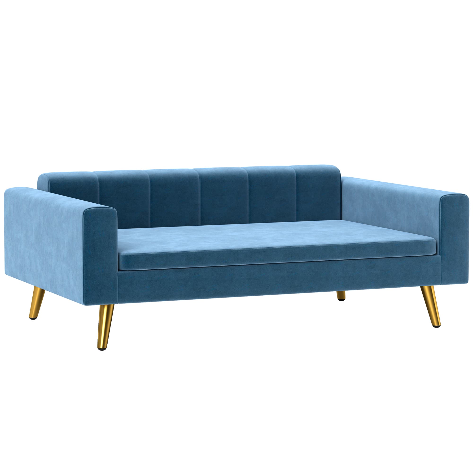 PawHut Canapé chien lit pour chien design scandinave coussin moelleux pieds métal doré 94 x 59,5 x 31,5 cm velours soyeux bleu