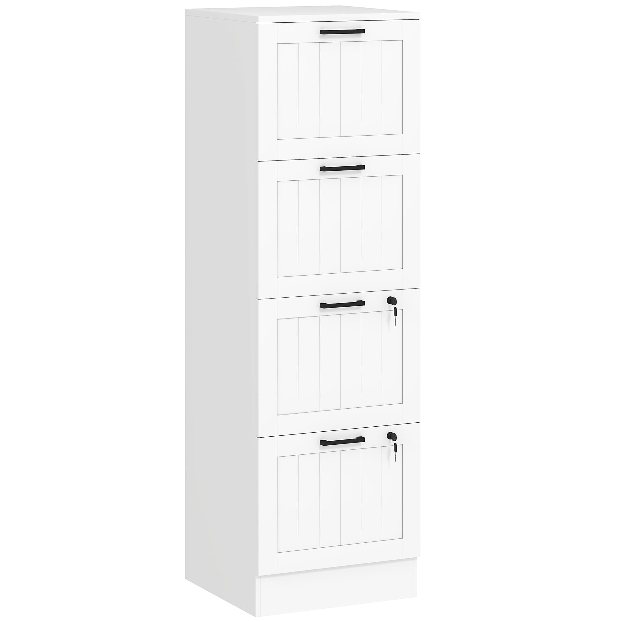 HOMCOM Caisson bureau, meuble rangement bois 4 tiroirs et serrure, barres de suspension réglables, 40 x 40 x 131 cm, blanc