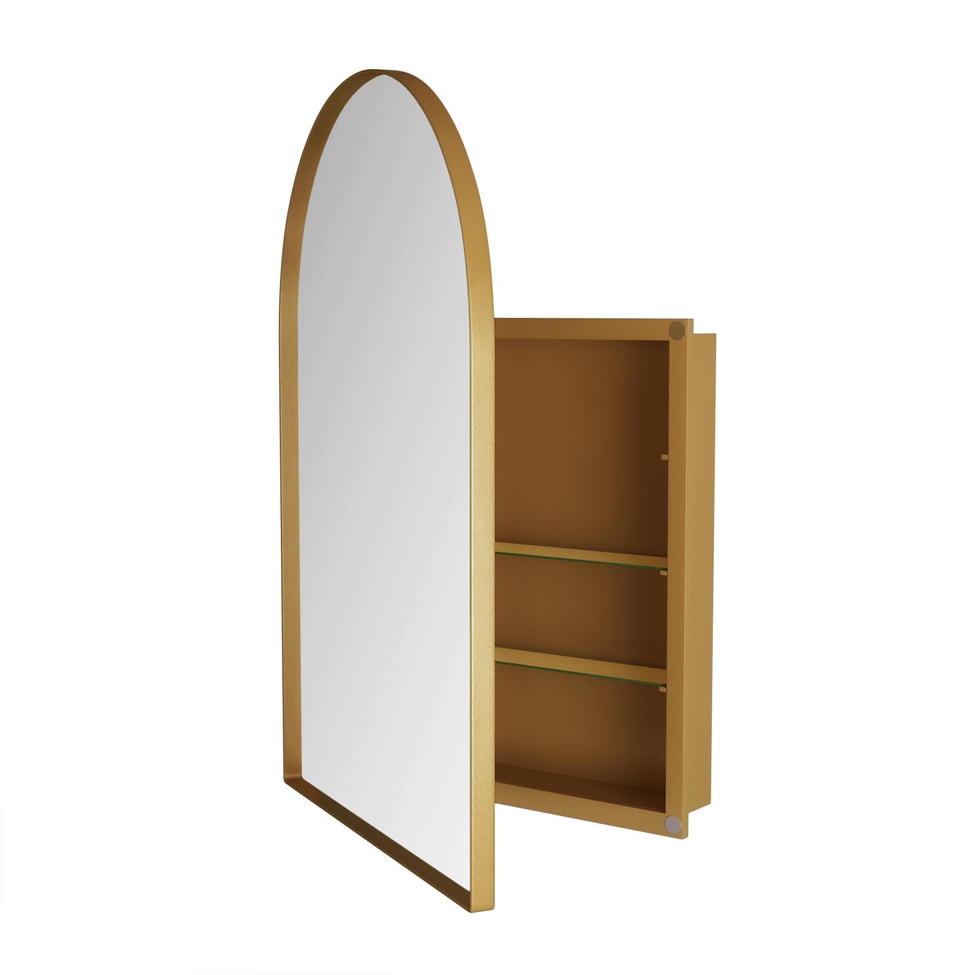 Armoire murale avec miroir arqué et cadre en métal, pour salle de bain, salon et chambre à coucher, 91x61x12 cm, Or