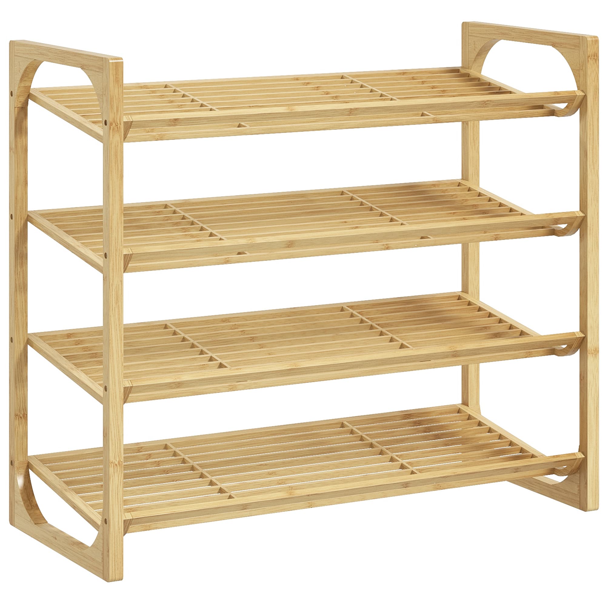 HOMCOM Étagère à chaussures à 4 niveaux, rangement chaussures 12 paires au design à lattes, bambou, 76x33x67cm, bois naturel