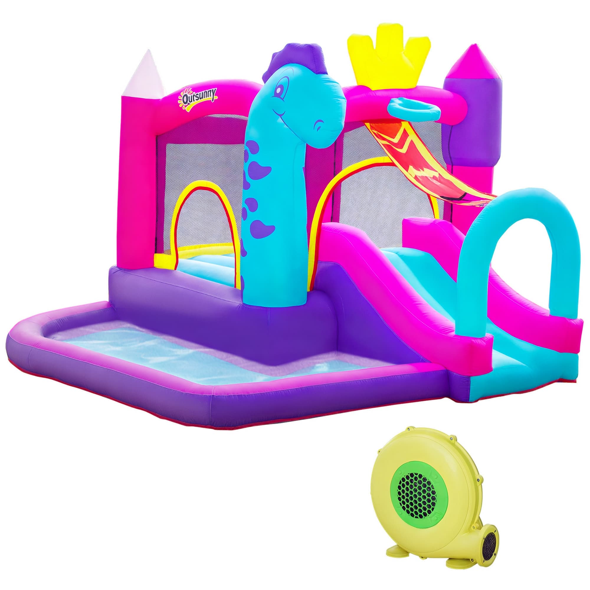 Outsunny Château Gonflable avec Toboggan, Trampoline, Piscine et Panier pour Enfants +3 Ans - gonfleur dim. 300L x 270l x 200H cm Multicolore