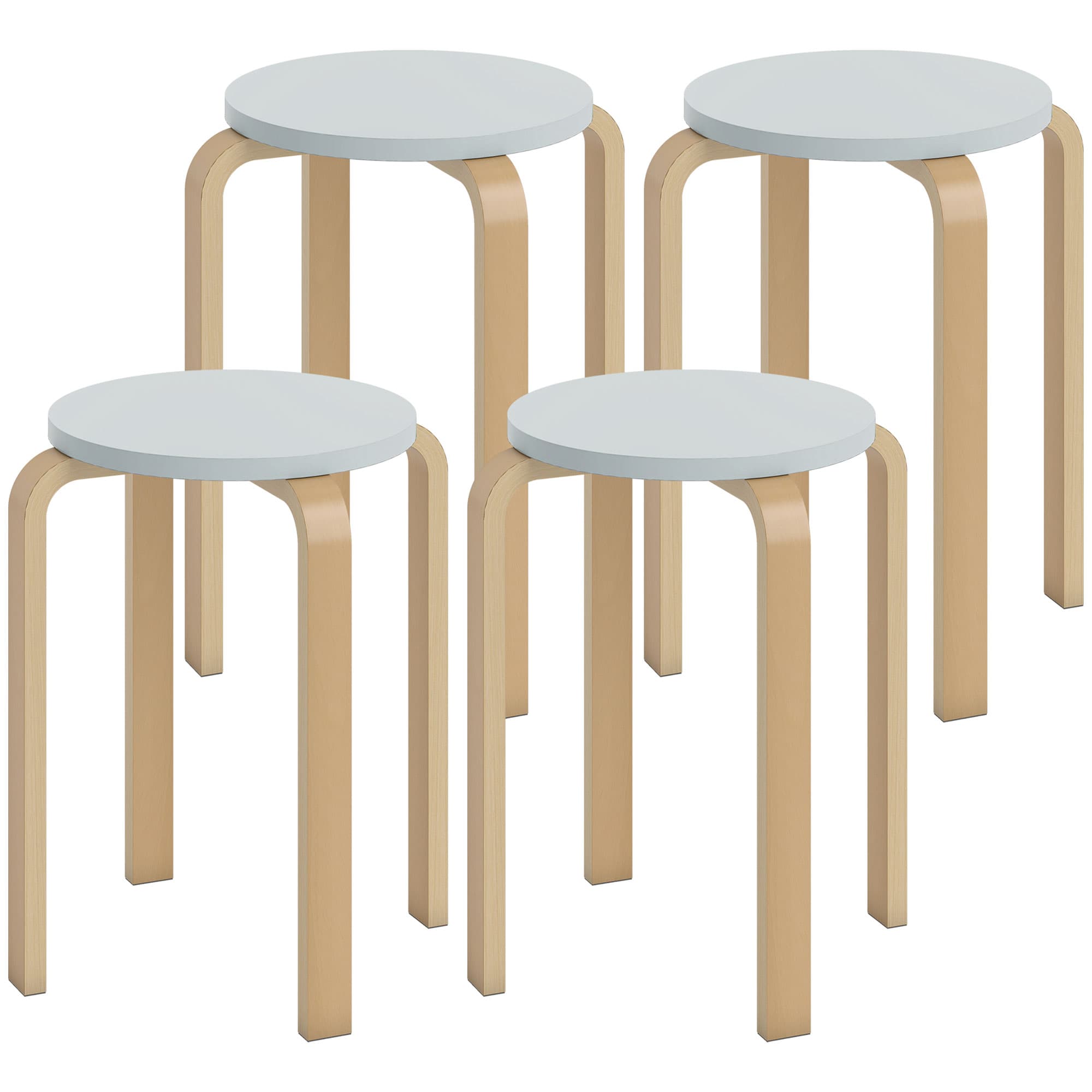 HOMCOM Lot de 4 Tabourets Ronds Empilables en Bois Gris, Ø40x45 cm