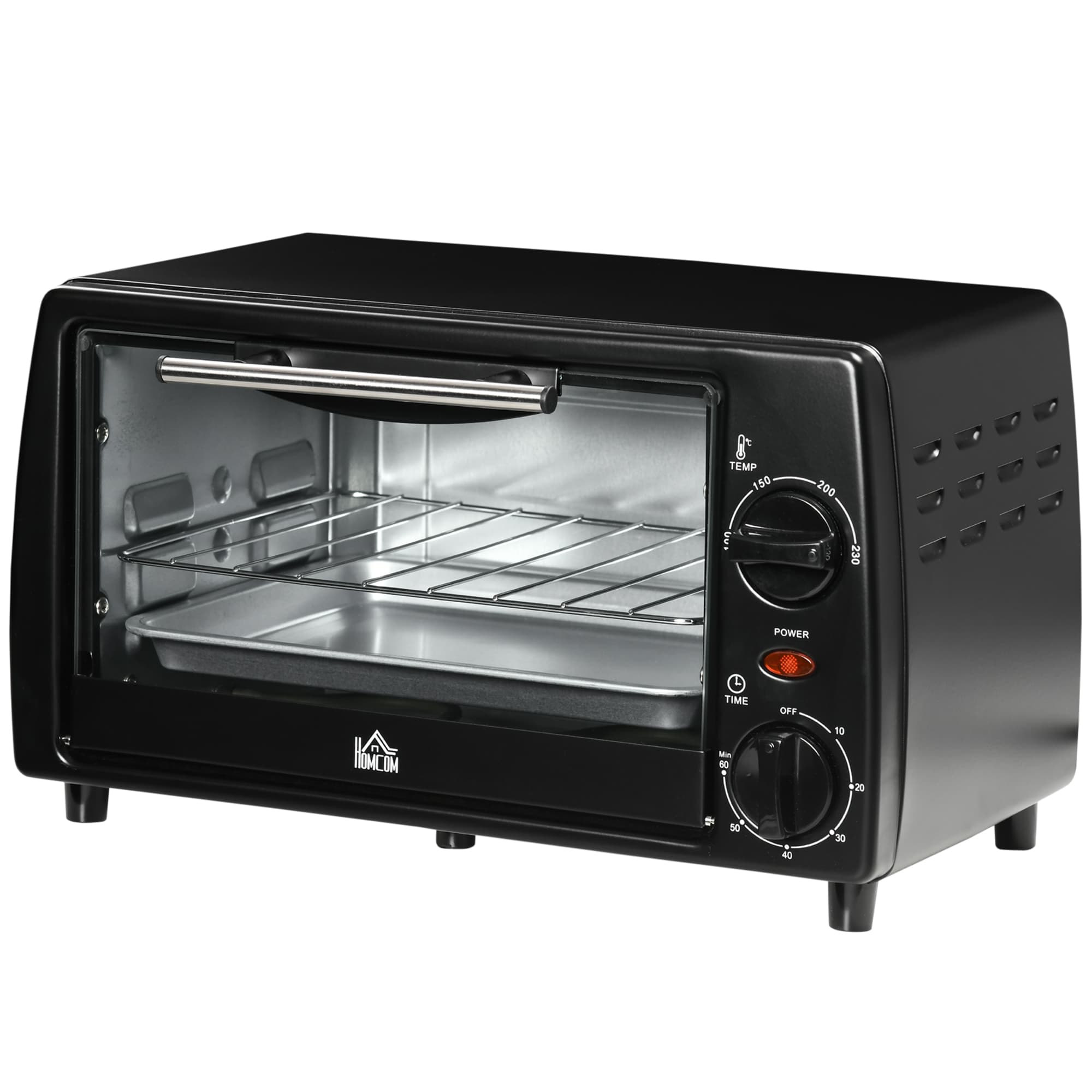 HOMCOM Mini four électrique 10L 1 grille et 1 plateau, température réglable de 100°C à 230°C, Minuteur 60 min, 36,5x26x22 cm